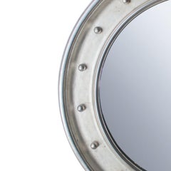Neoclassical Empire Round Silver Hand Carved Wooden Mirror