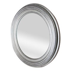 Neoclassical Empire Round Silver Hand Carved Wooden Mirror
