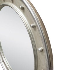 Neoclassical Empire Round Silver Gilt Wood Mirror, Spain, 1970