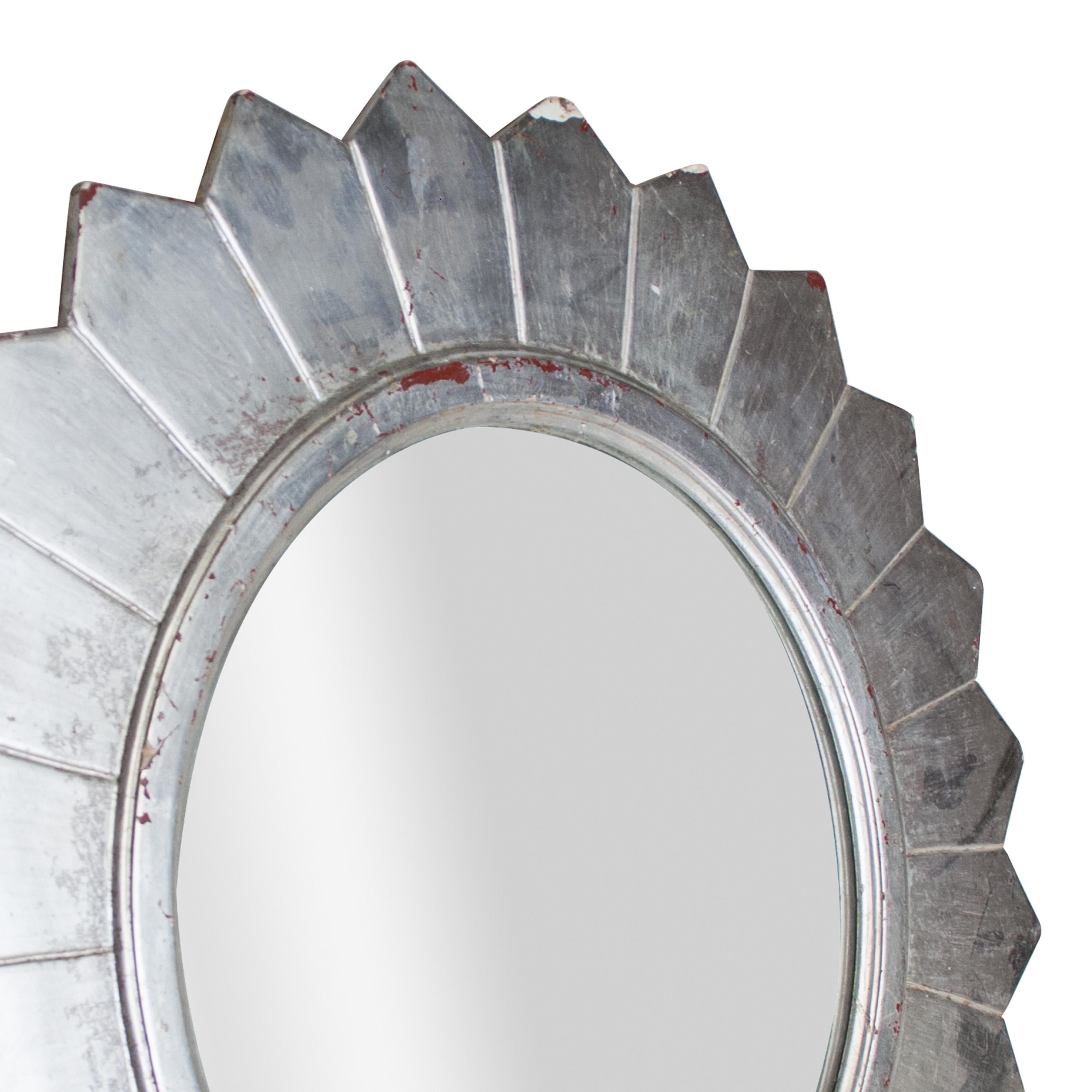 Neoclassical Empire Round Silver Hand Carved Wooden Mirror, Spain, 1970 In Good Condition For Sale In Madrid, ES