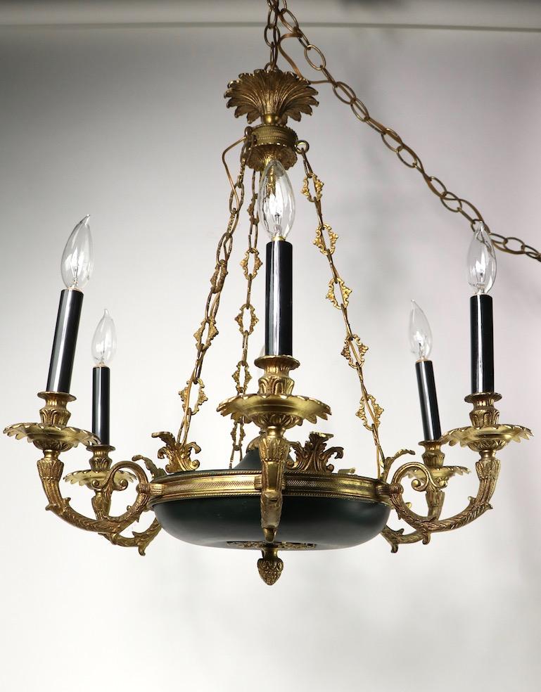 Brass Neoclassical Empire Style 6-Light Chandelier Made in Spain