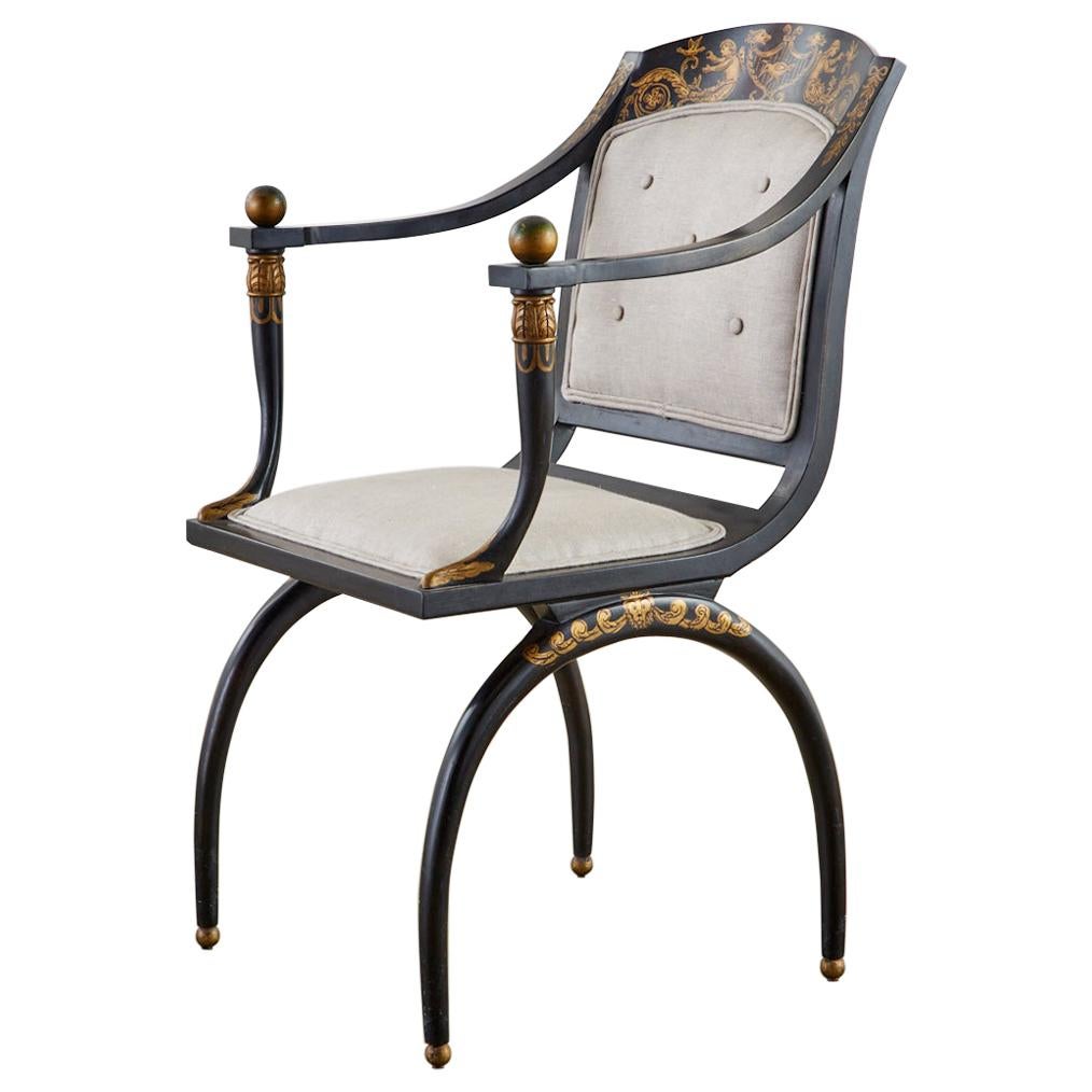 Neoklassischer Empire-Sessel mit geschwungenem Bein und ebonisiertem Sessel