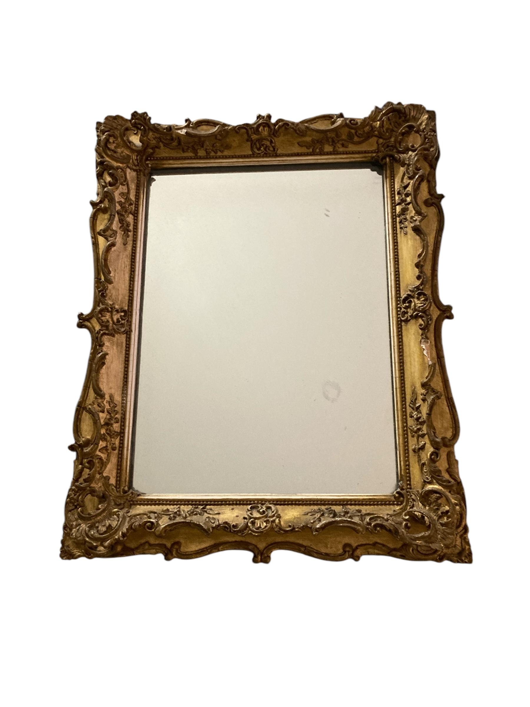 19th Century Rococo style gilt gesso rectangular wall mirror For Sale