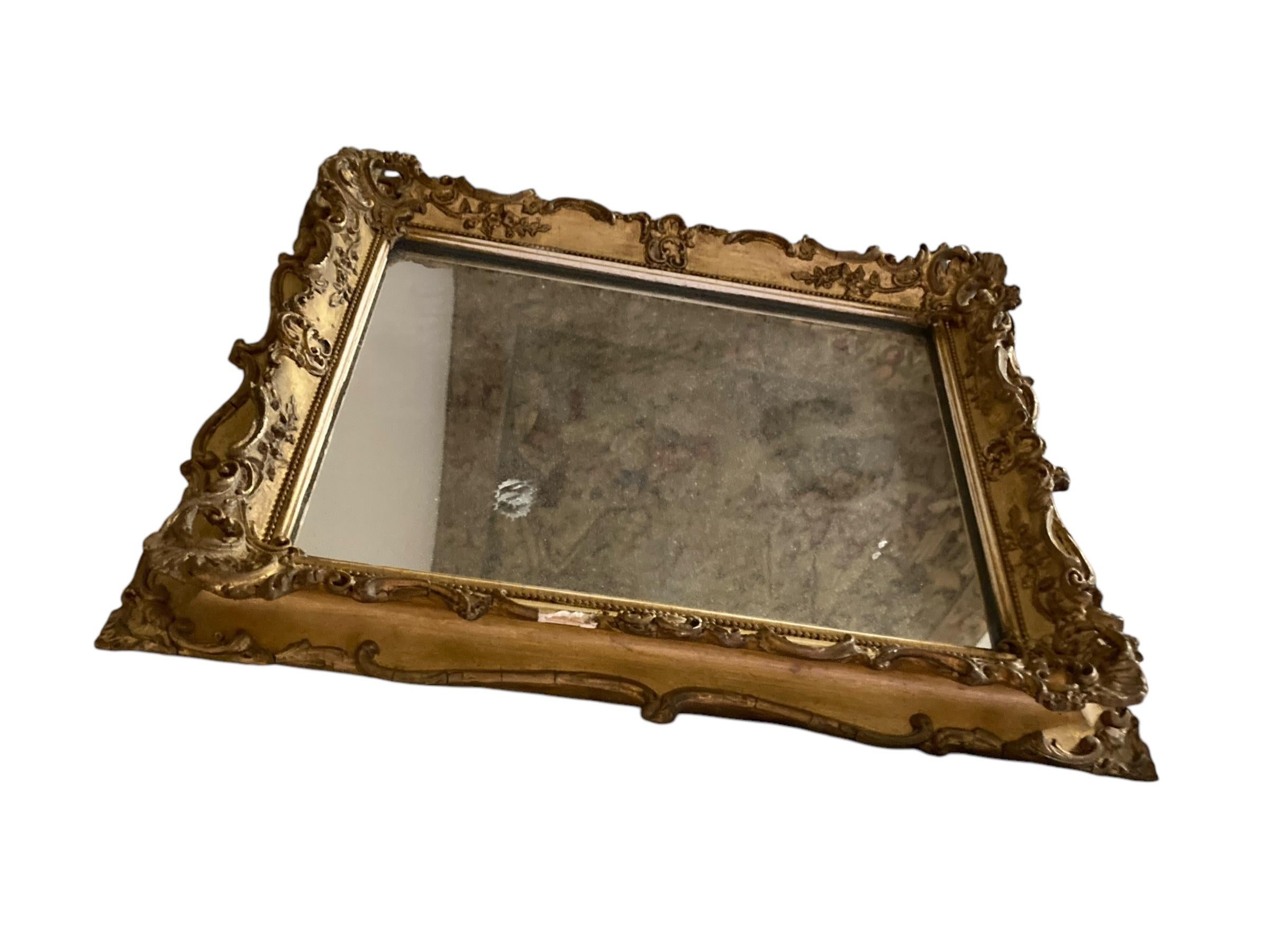 Rococo style gilt gesso rectangular wall mirror For Sale 1