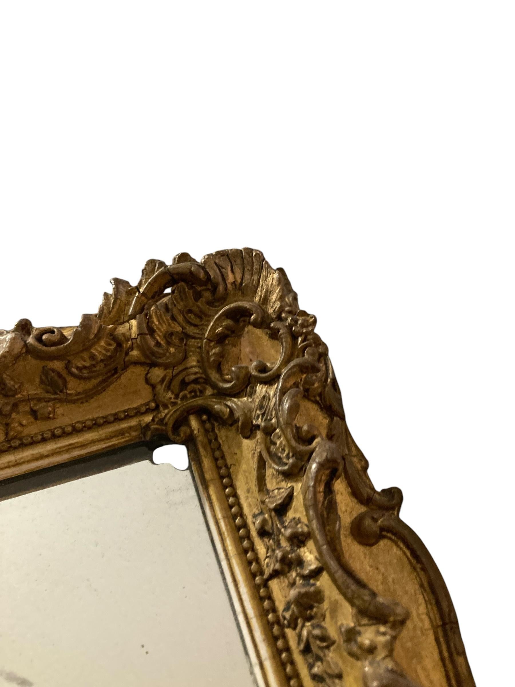 Rococo style gilt gesso rectangular wall mirror For Sale 2