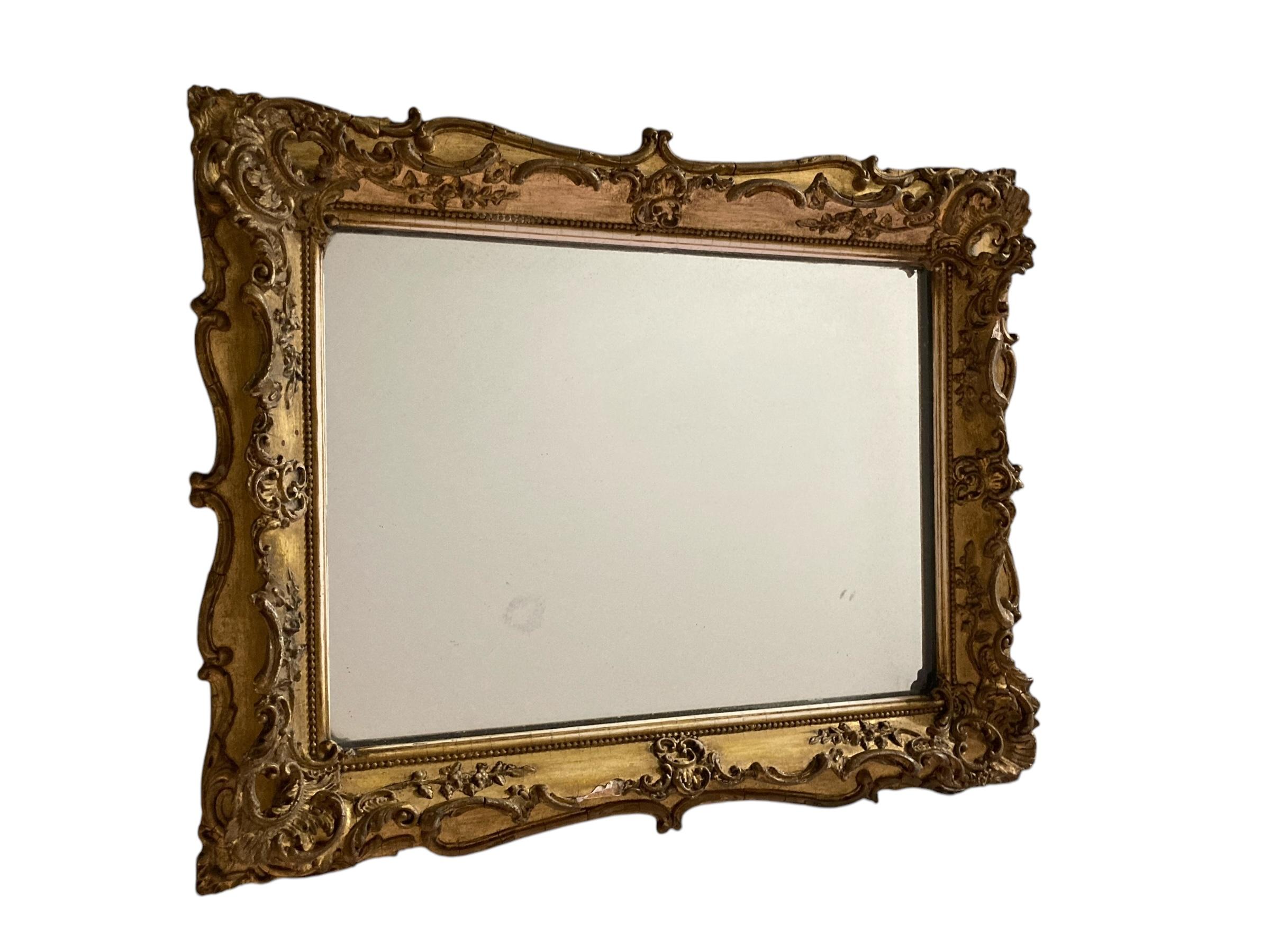 Rococo style gilt gesso rectangular wall mirror For Sale 3