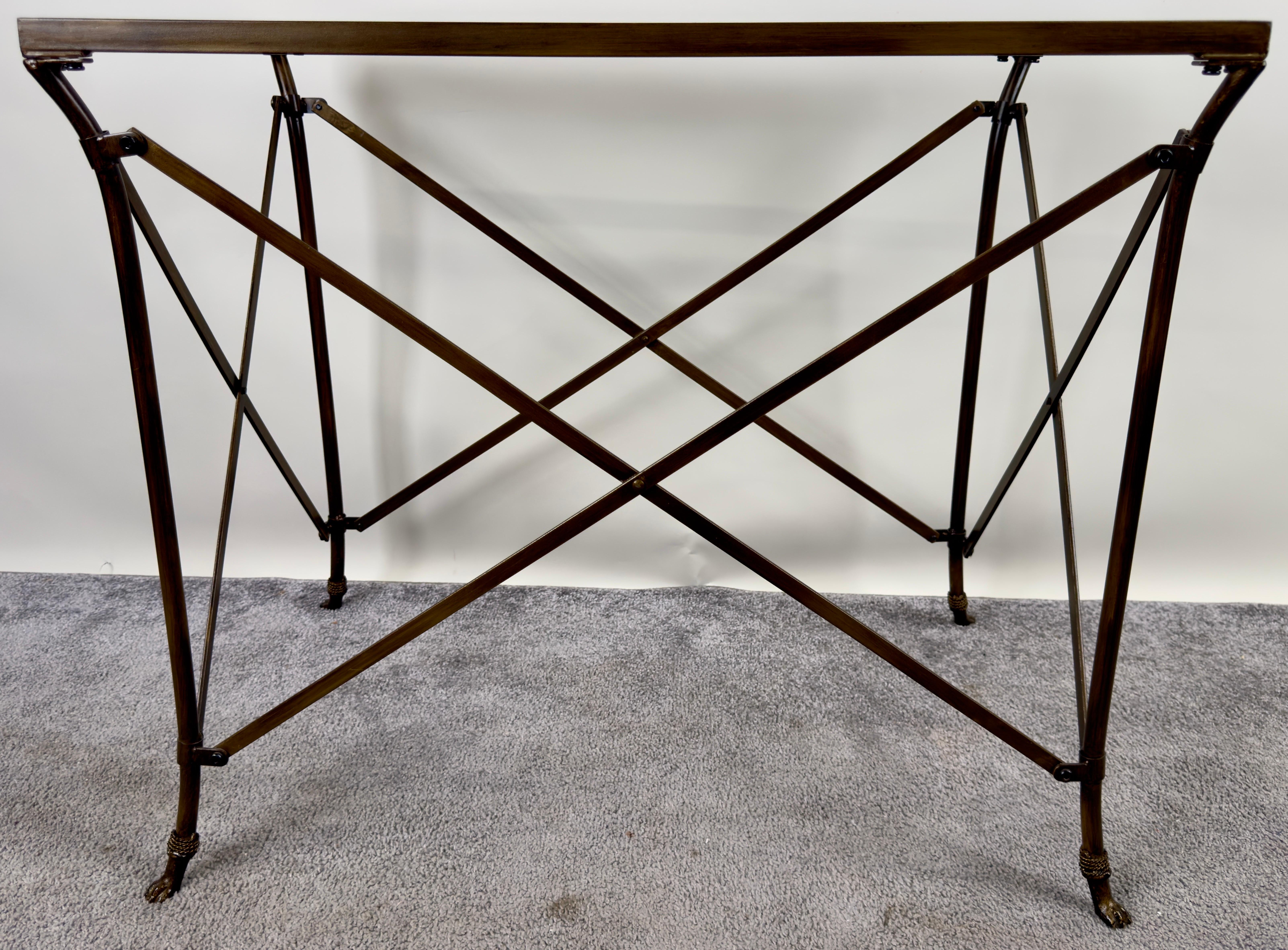Neoclassical Empire Style Rectangular Bronze Side Serving Table with Glass Top In Good Condition For Sale In Plainview, NY