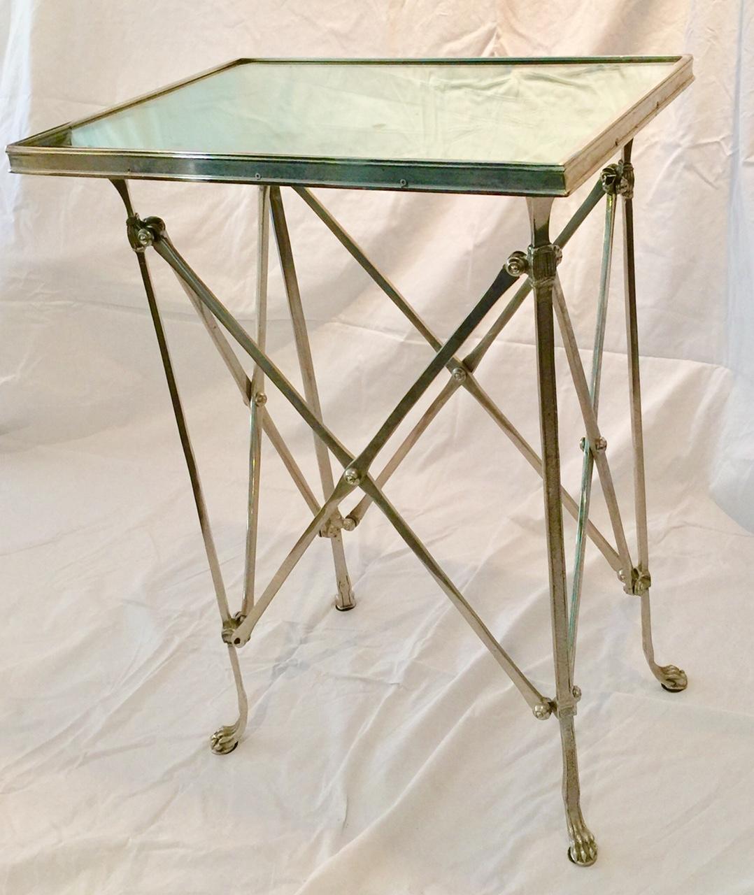 Neoclassical Empire Style Rectangular Gueridon Table, Nickeled with Mirror Top In Good Condition For Sale In Montreal, Quebec