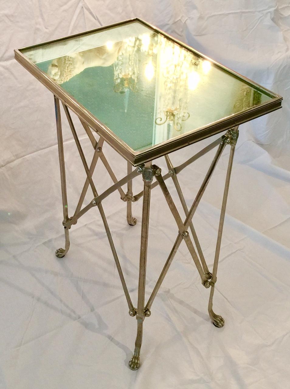 20th Century Neoclassical Empire Style Rectangular Gueridon Table, Nickeled with Mirror Top For Sale