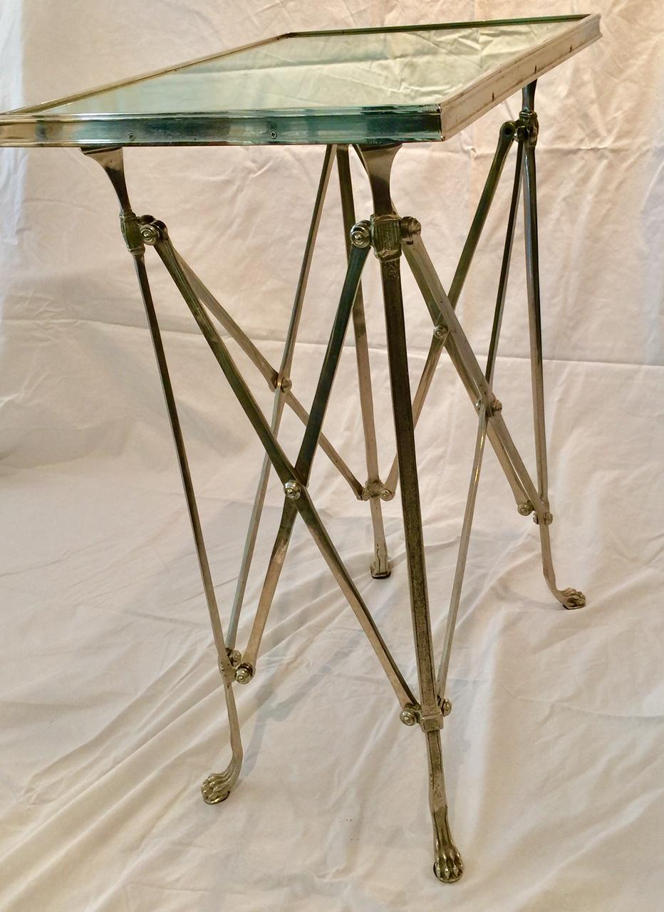 20th Century Neoclassical Empire Style Rectangular Gueridon Table, Nickeled with Mirror Top For Sale