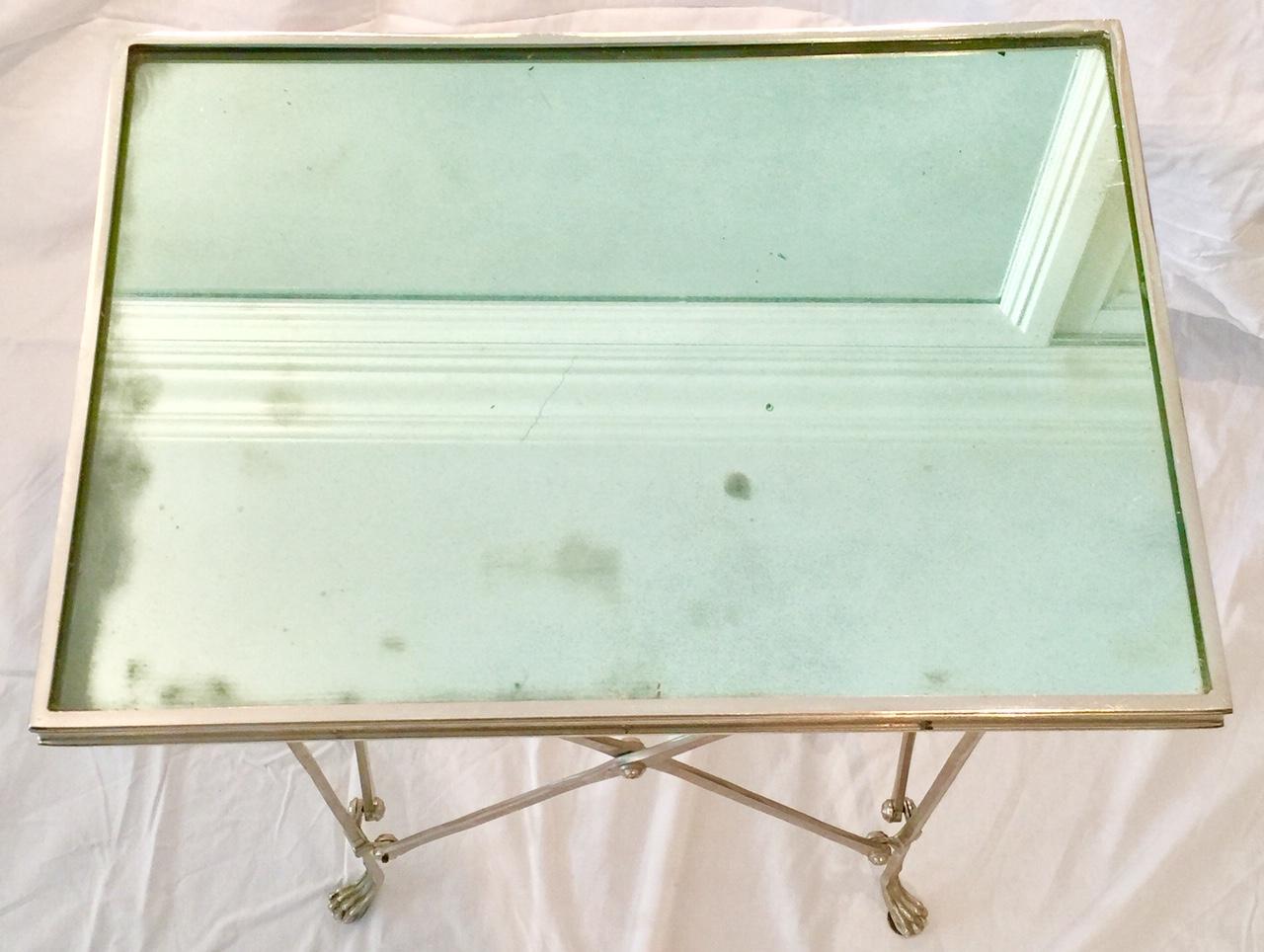 Neoclassical Empire Style Rectangular Gueridon Table, Nickeled with Mirror Top For Sale 6