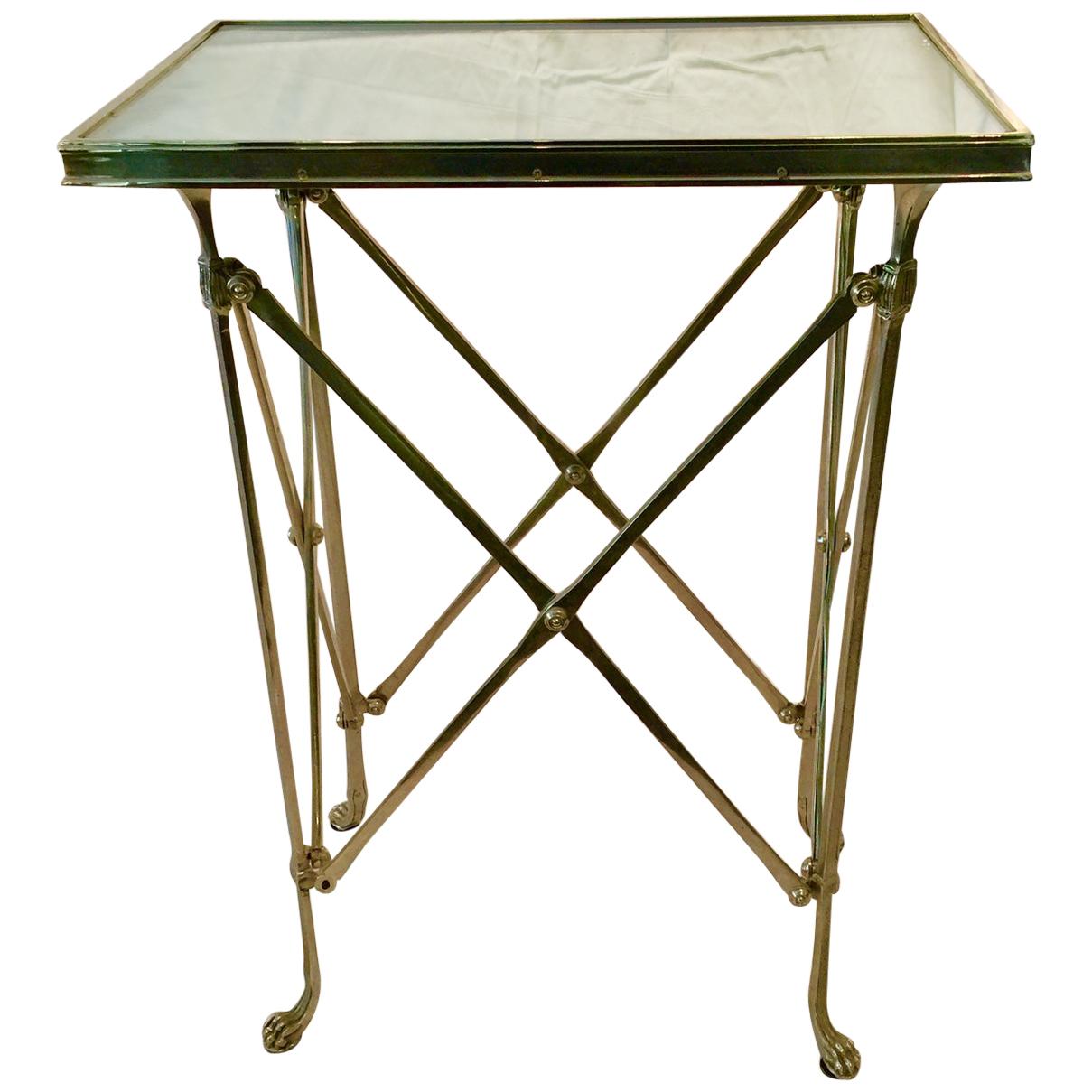 Neoclassical Empire Style Rectangular Gueridon Table, Nickeled with Mirror Top