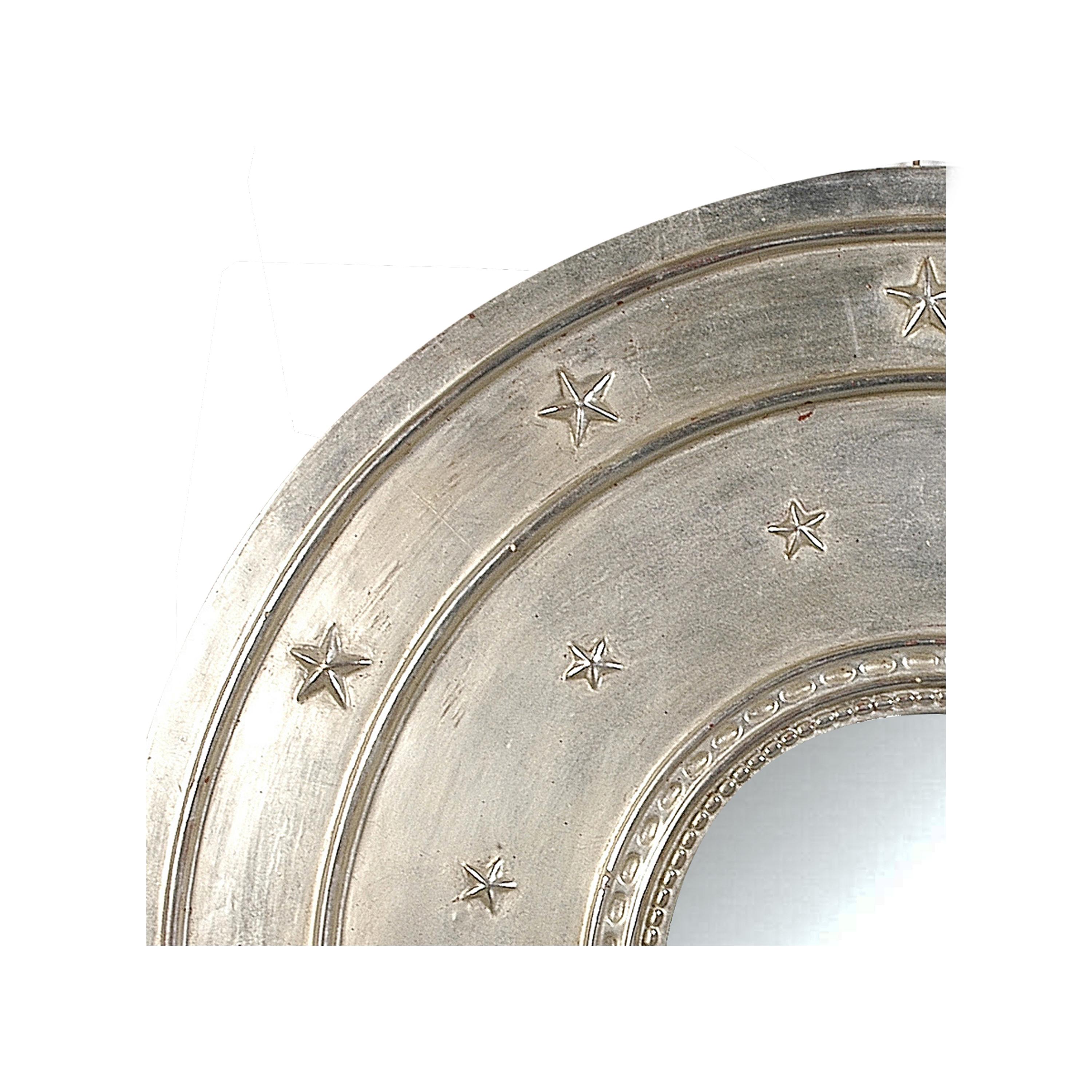 Spanish Neoclassical Empire Style Round Silver Wooden Mirror, Spain, 1970