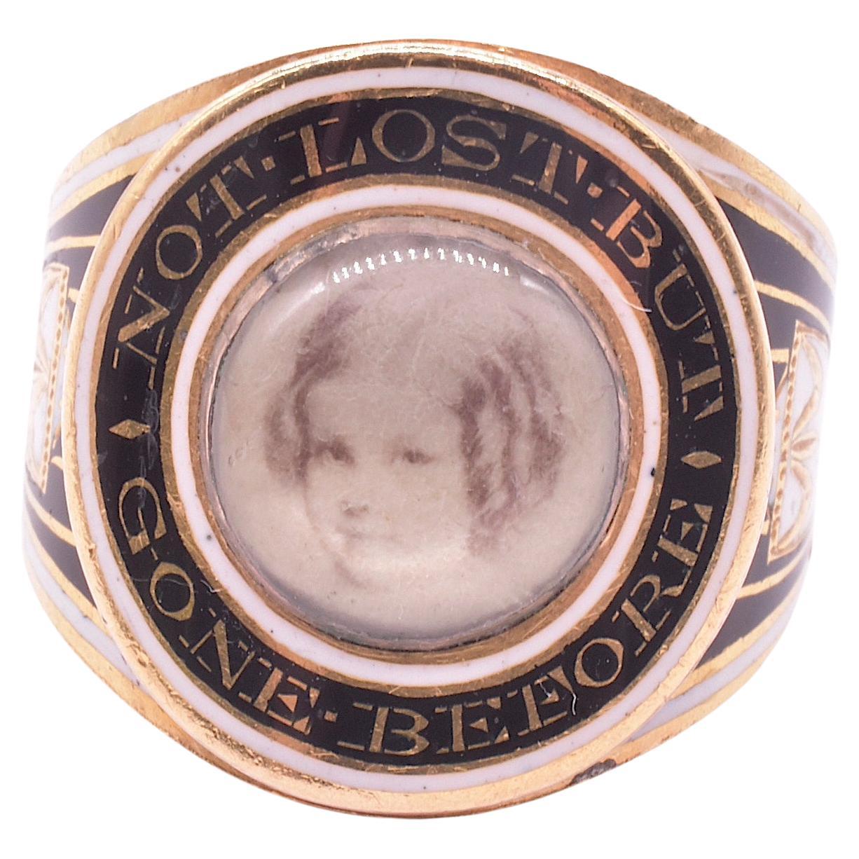 Neoclassical Enamel Memorial Ring with Painted Portrait of a Young Girl