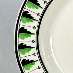 Neoclassical English Creamware Oval Platter Green & Black Leaf Border Ca. 1820