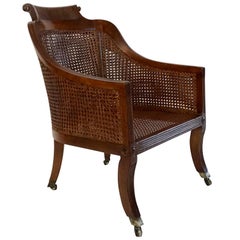 Neoclassical English Regency Caned Mahogany Bergère, circa 1815