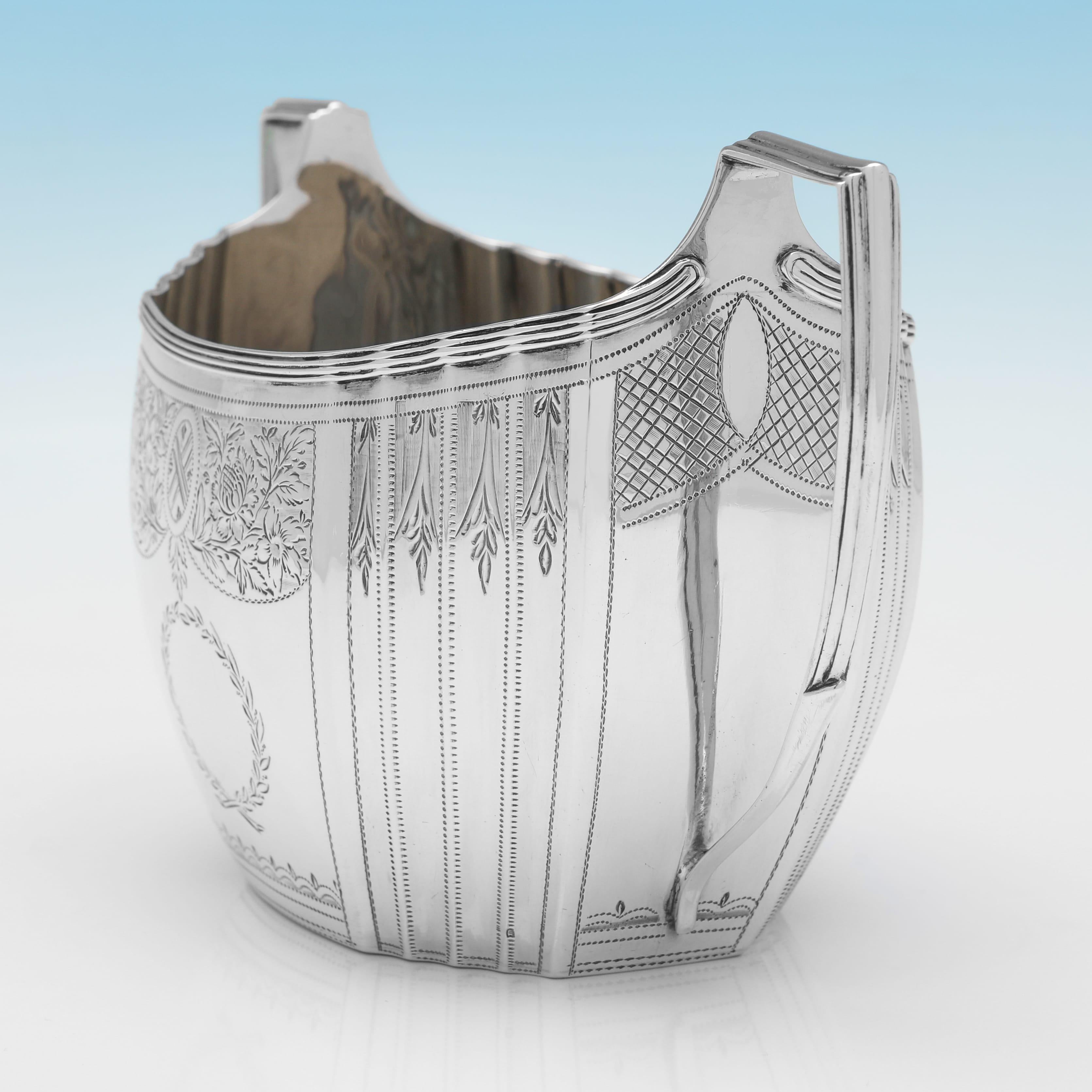 George III Neoclassical engraved sterling silver sugar bowl made in London in 1803