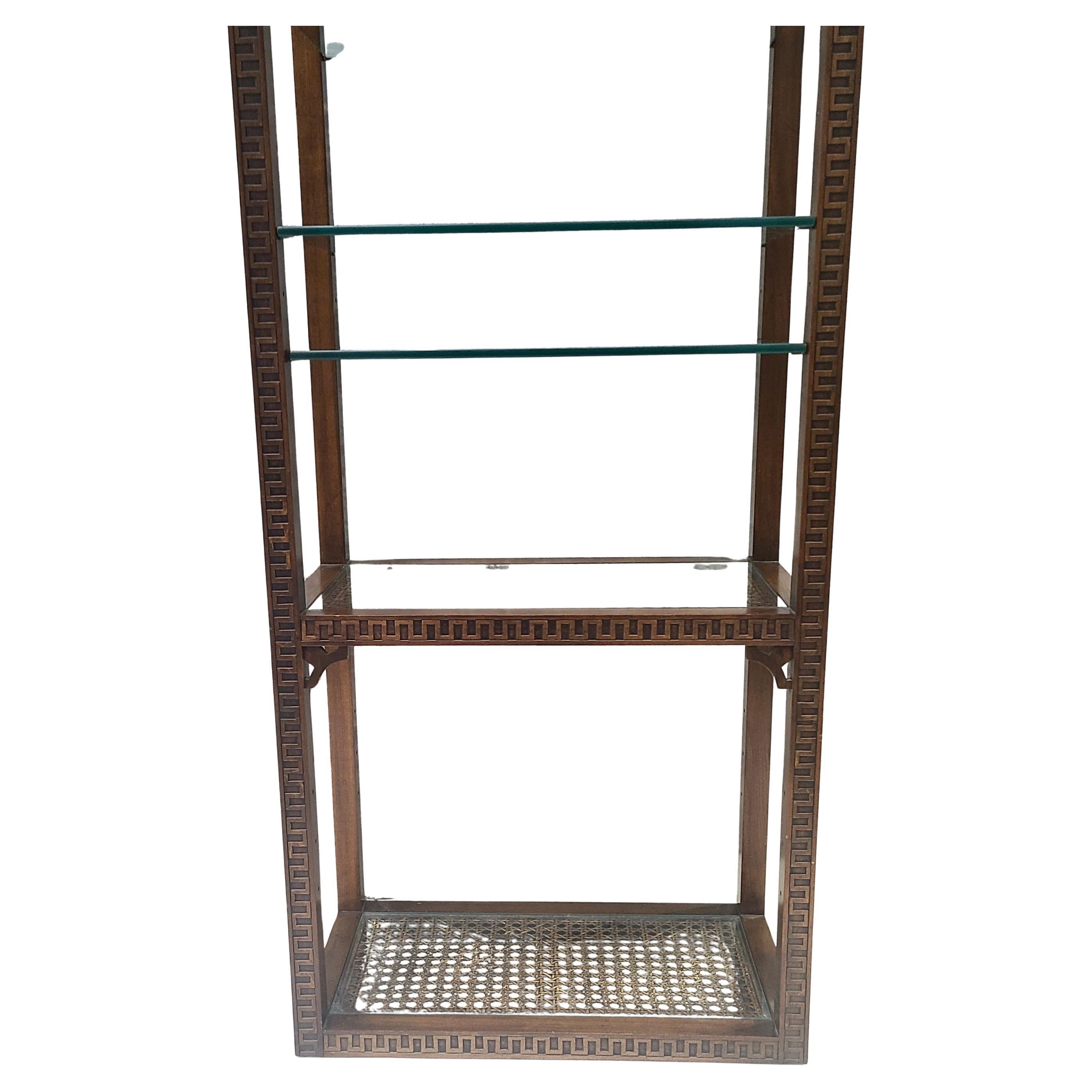 Neoclassical Etagere Greek Key Pattern Walnut and Cane For Sale 7