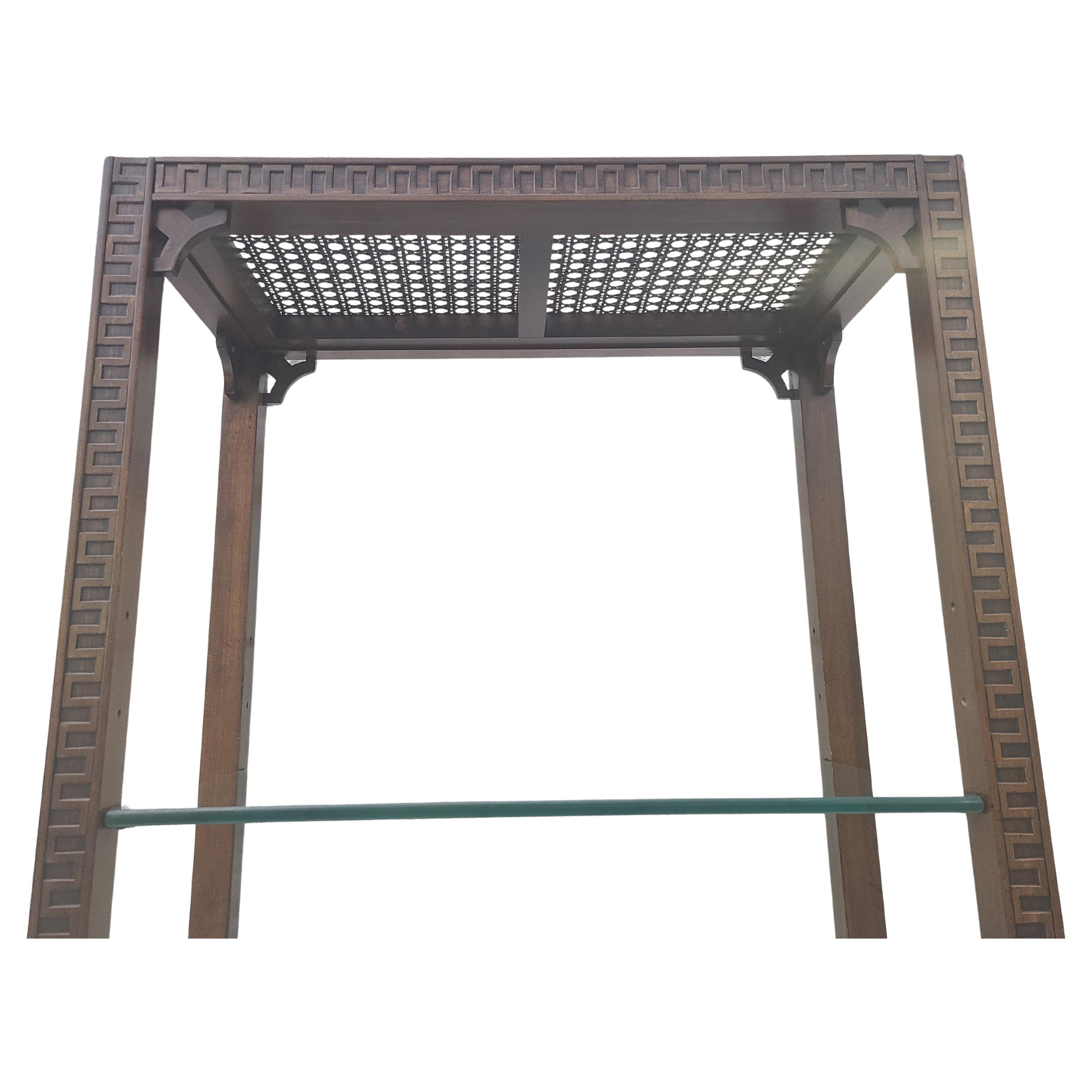 Neoclassical Etagere Greek Key Pattern Walnut and Cane For Sale 5