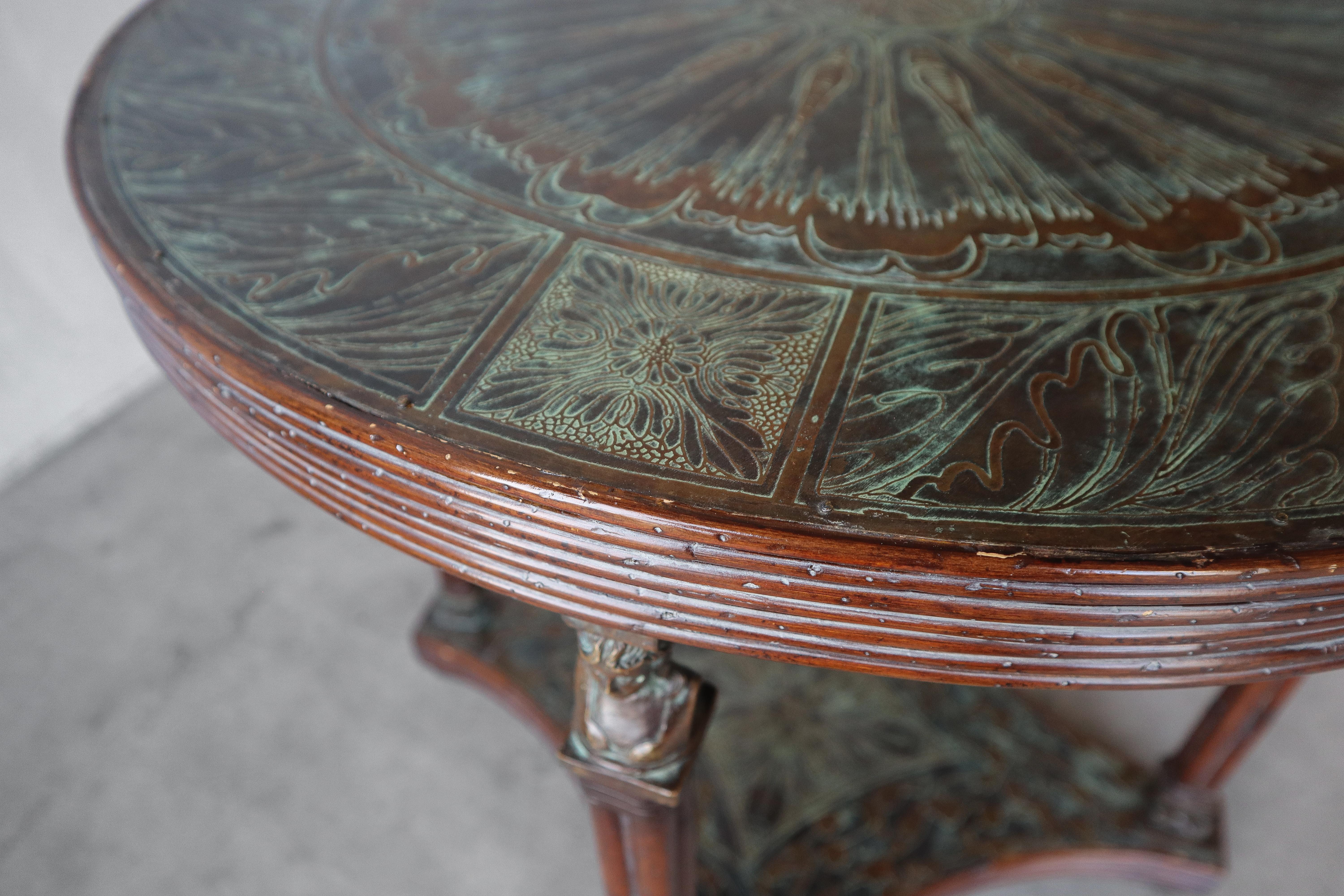 20th Century Neoclassical Etched Bronze Round Occasional Table For Sale