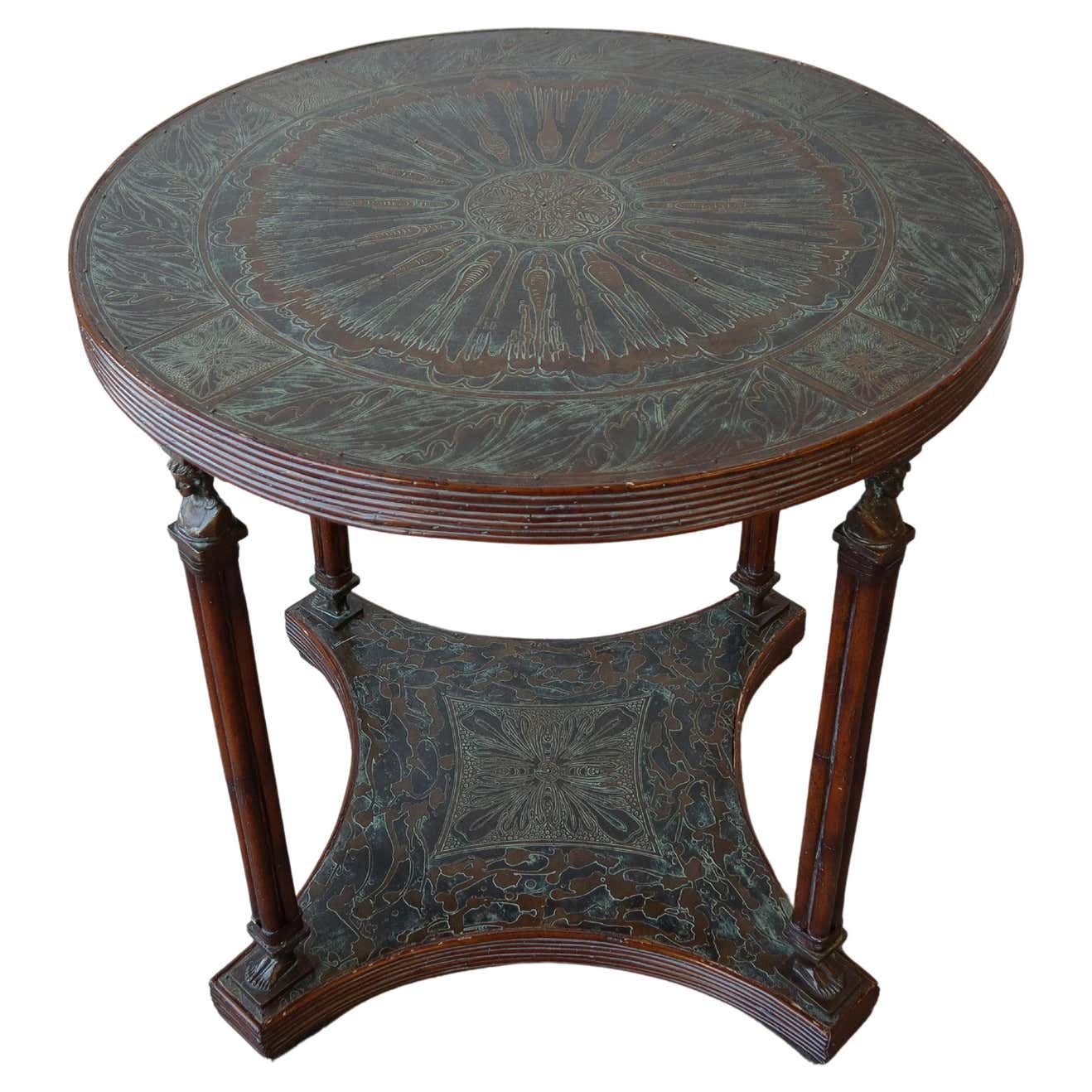 Neoclassical Etched Bronze Round Occasional Table For Sale at 1stDibs