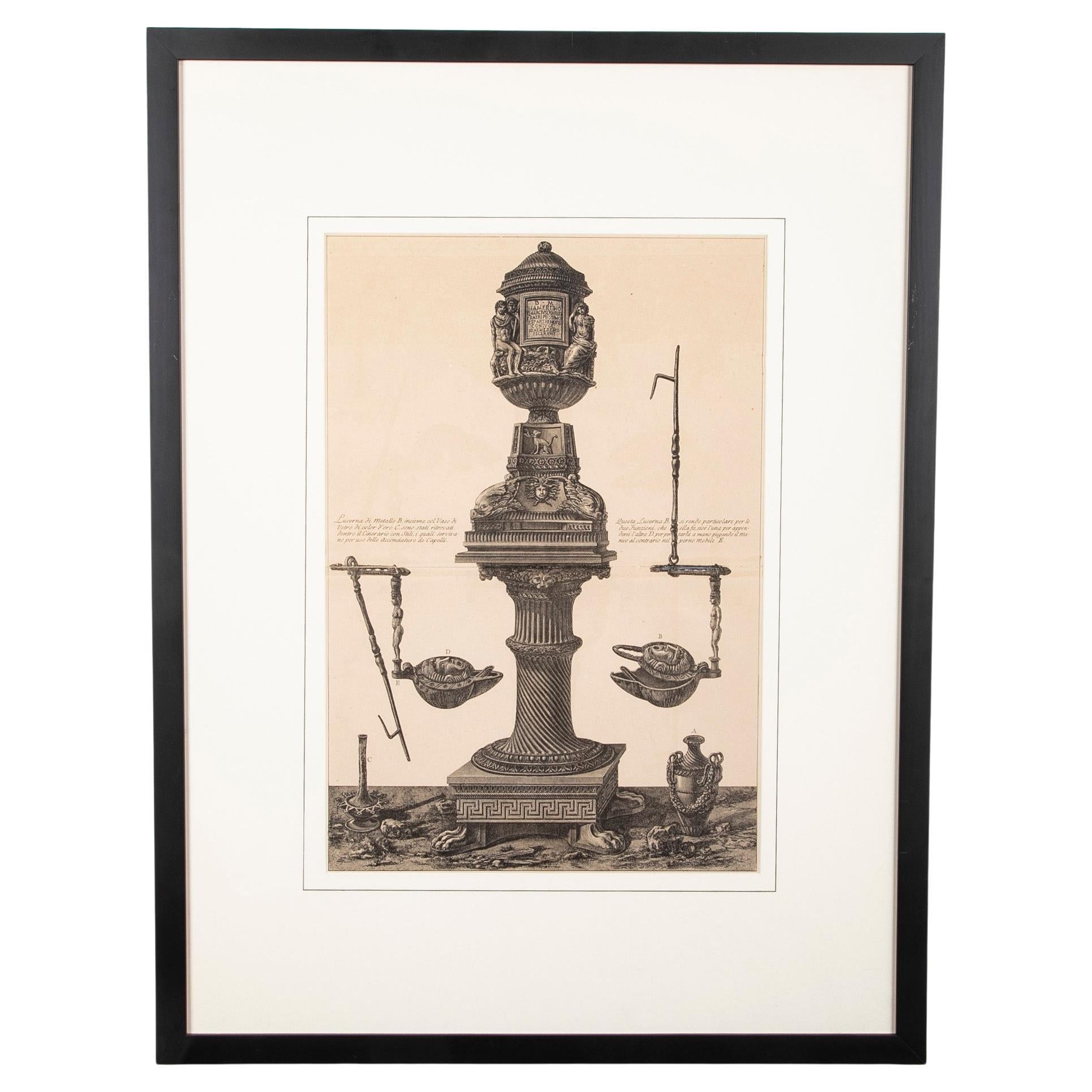 Grabado neoclásico de un candelabro romano de Giovanni Battista Piranesi