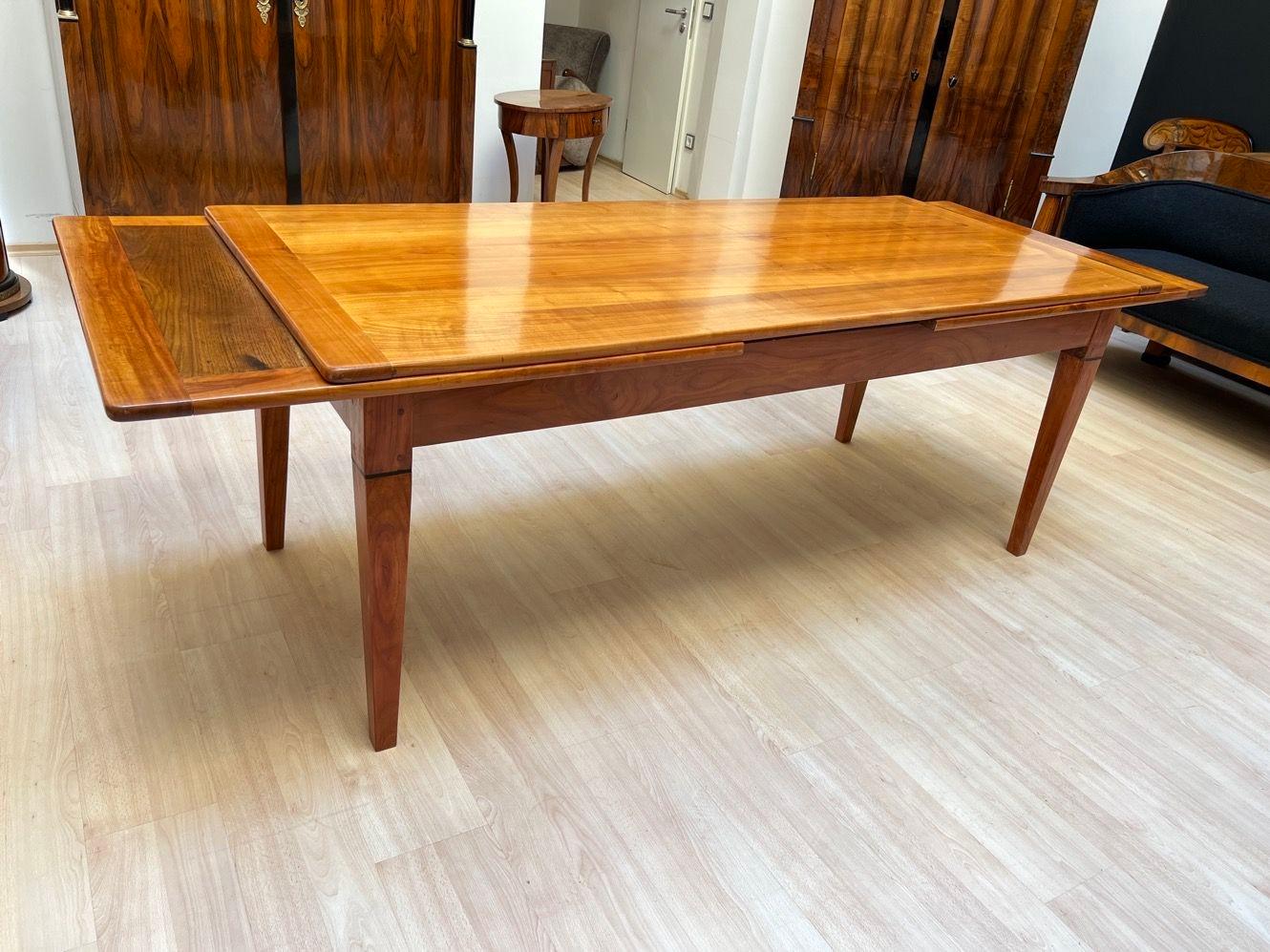 Polished Expandable Antique Dining Table, Cherry and Chestnut, France circa 1820 For Sale