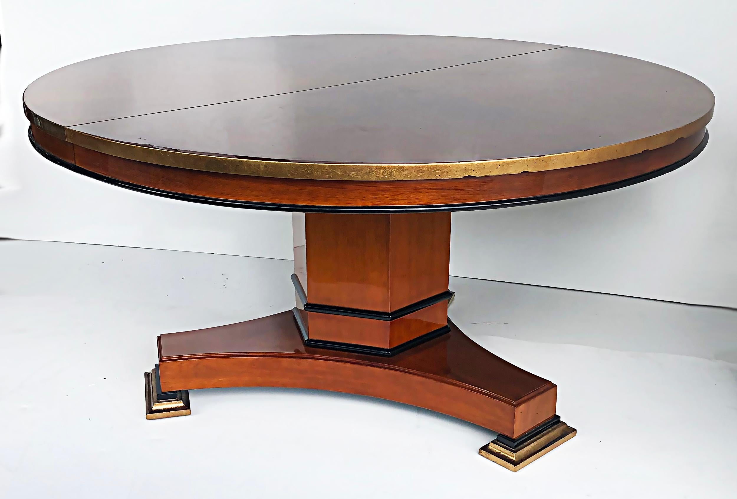 Neoclassical Expanding French Polish Dining Table, Gold Leaf and