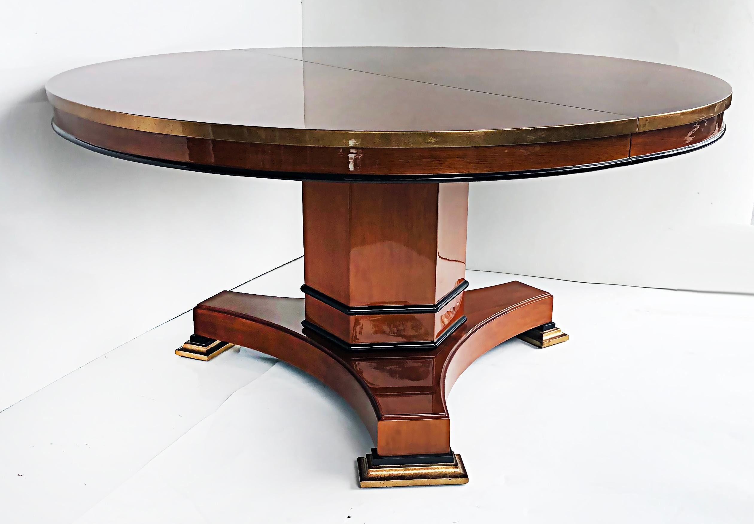 Neoclassical Expanding French Polish Dining Table, Gold Leaf and Ebonized 1