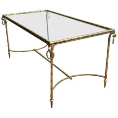 Neoclassical Faux-Bamboo Brass Coffee Table Attributed to Maison Baguès