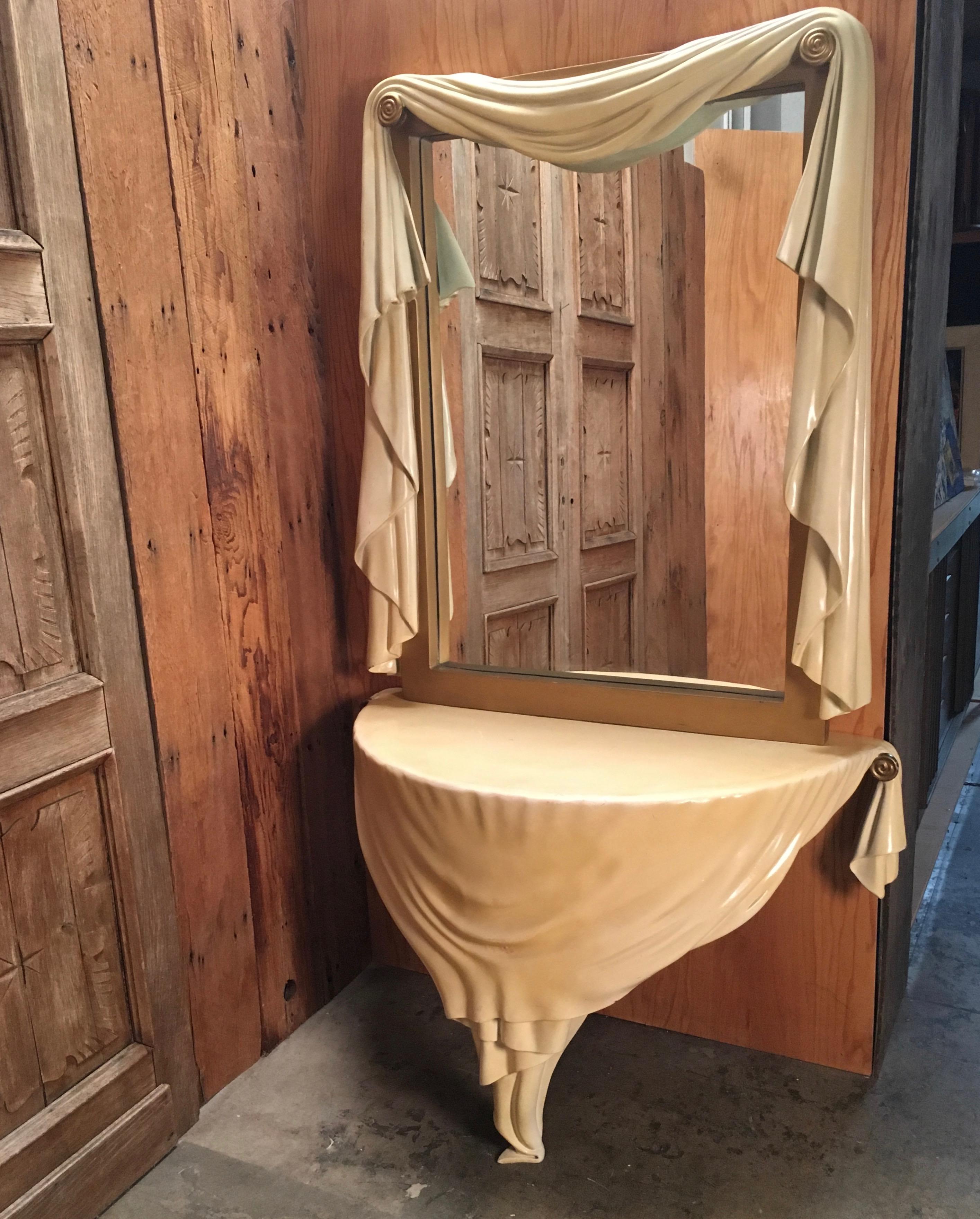 20th Century Neoclassical Faux Draped Console with Mirror