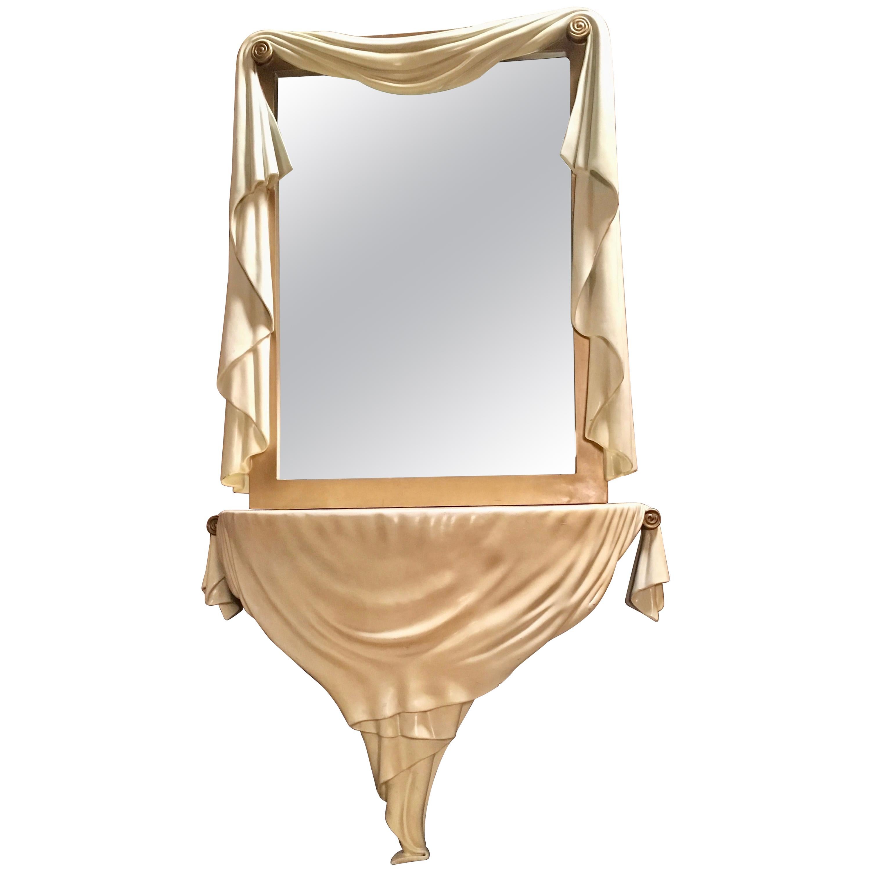 Neoclassical Faux Draped Console with Mirror