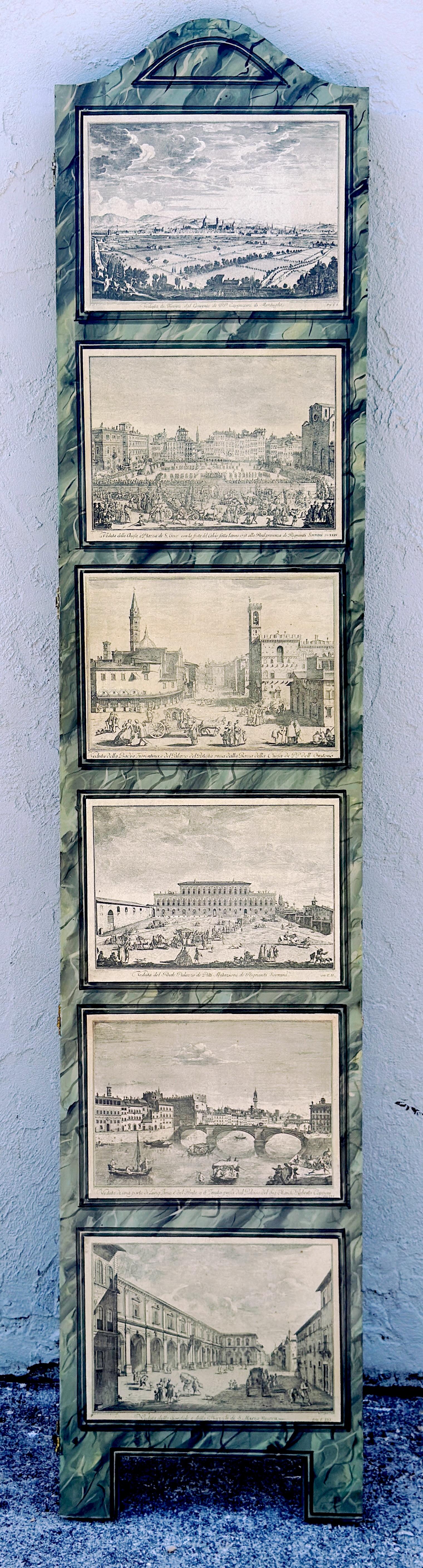 Paravento neoclassico a 3 pannelli in finto marmo, 18 vedute topografiche dell'Italia in vendita 7