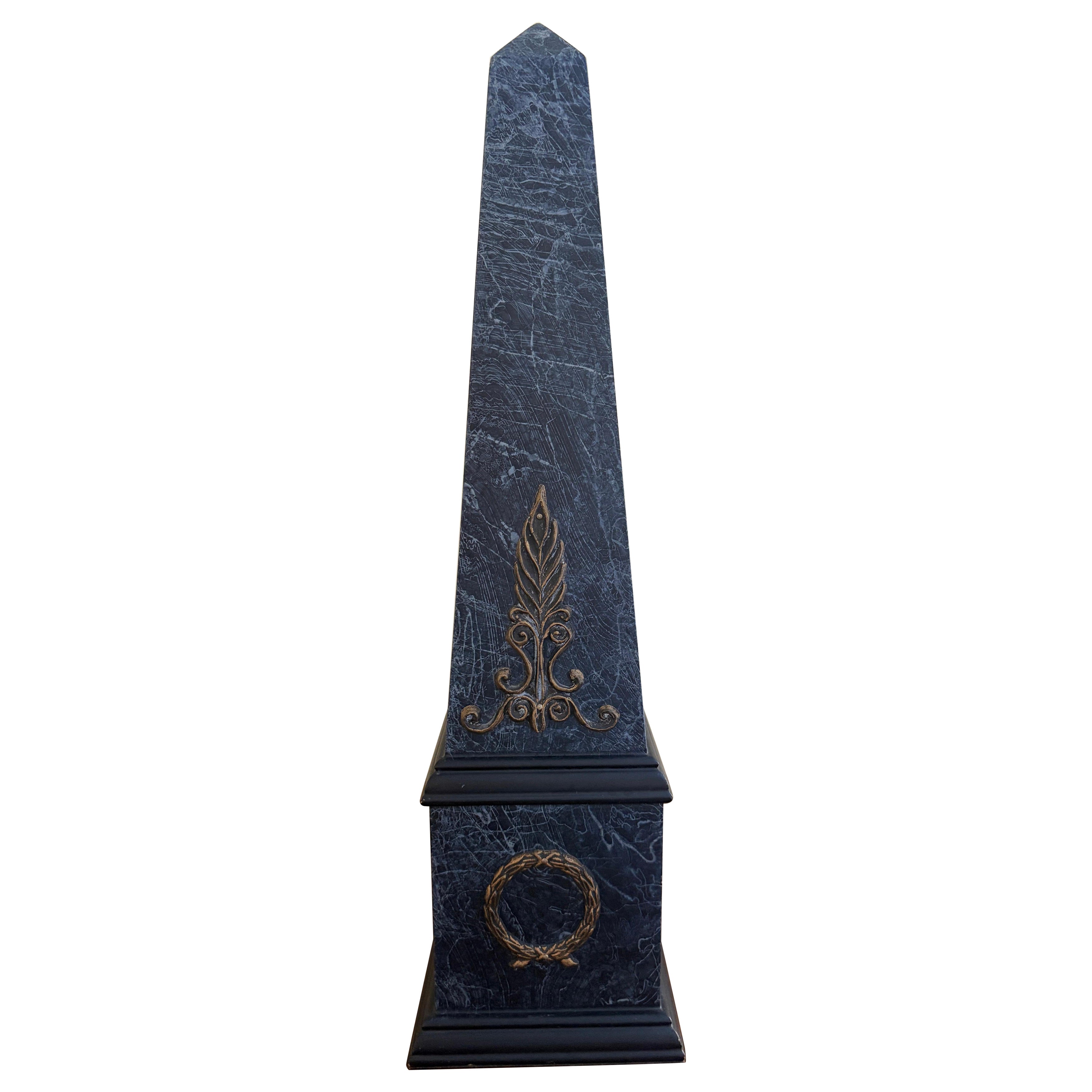 Neoclassical Grand Tour Faux Marble Obelisk with Brass Mounts