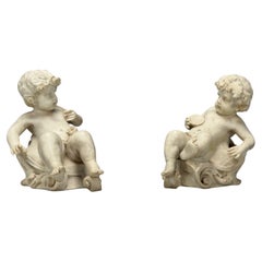 Neoclassical, Faux Marble, Seated Angel Busts on Sleighs, Italy, 1960s