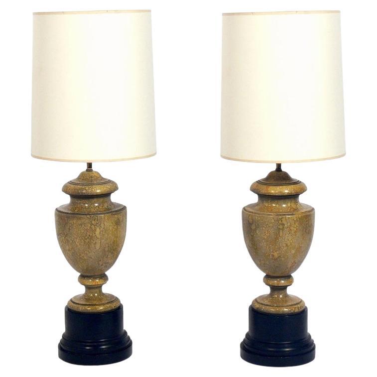 Neoclassical Faux Painted Plaster Urn Lamps For Sale