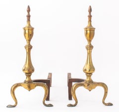 Neoclassical Federal Style Brass Andiron, Pair
