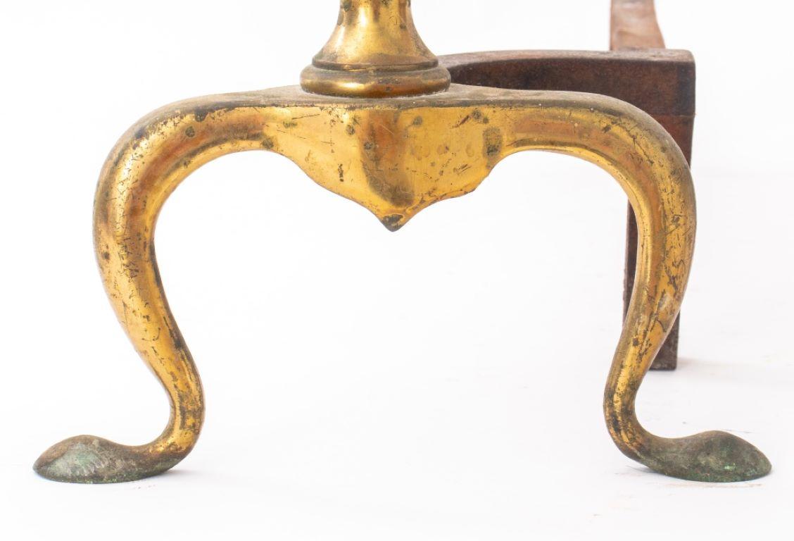 19th Century Neoclassical Federal Style Brass Andiron, Pair For Sale