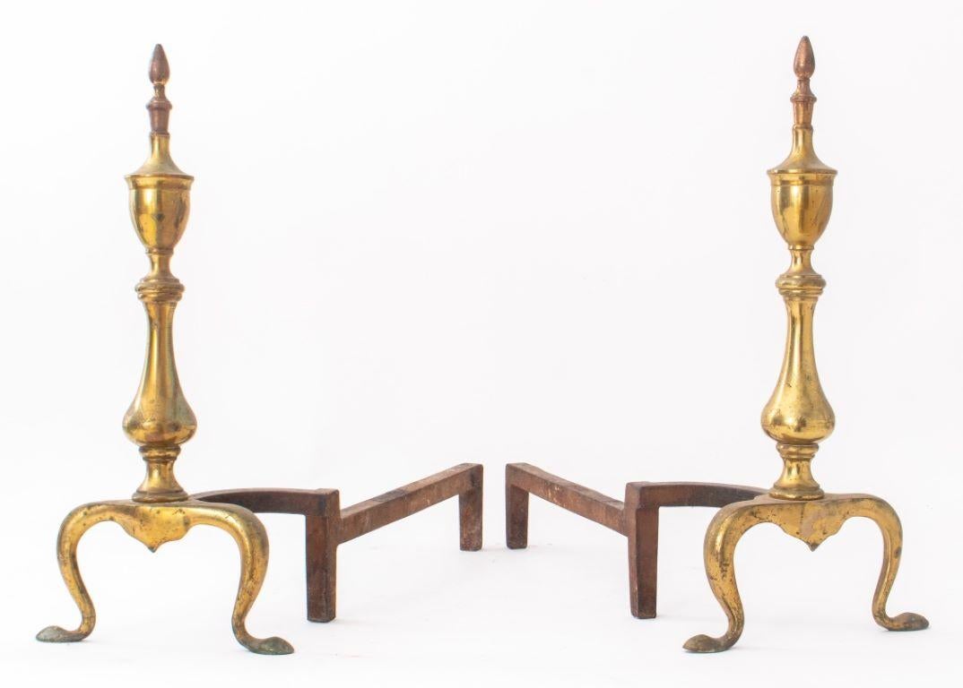 Neoclassical Federal Style Brass Andiron, Pair For Sale