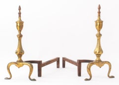 Antique Neoclassical Federal Style Brass Andiron, Pair