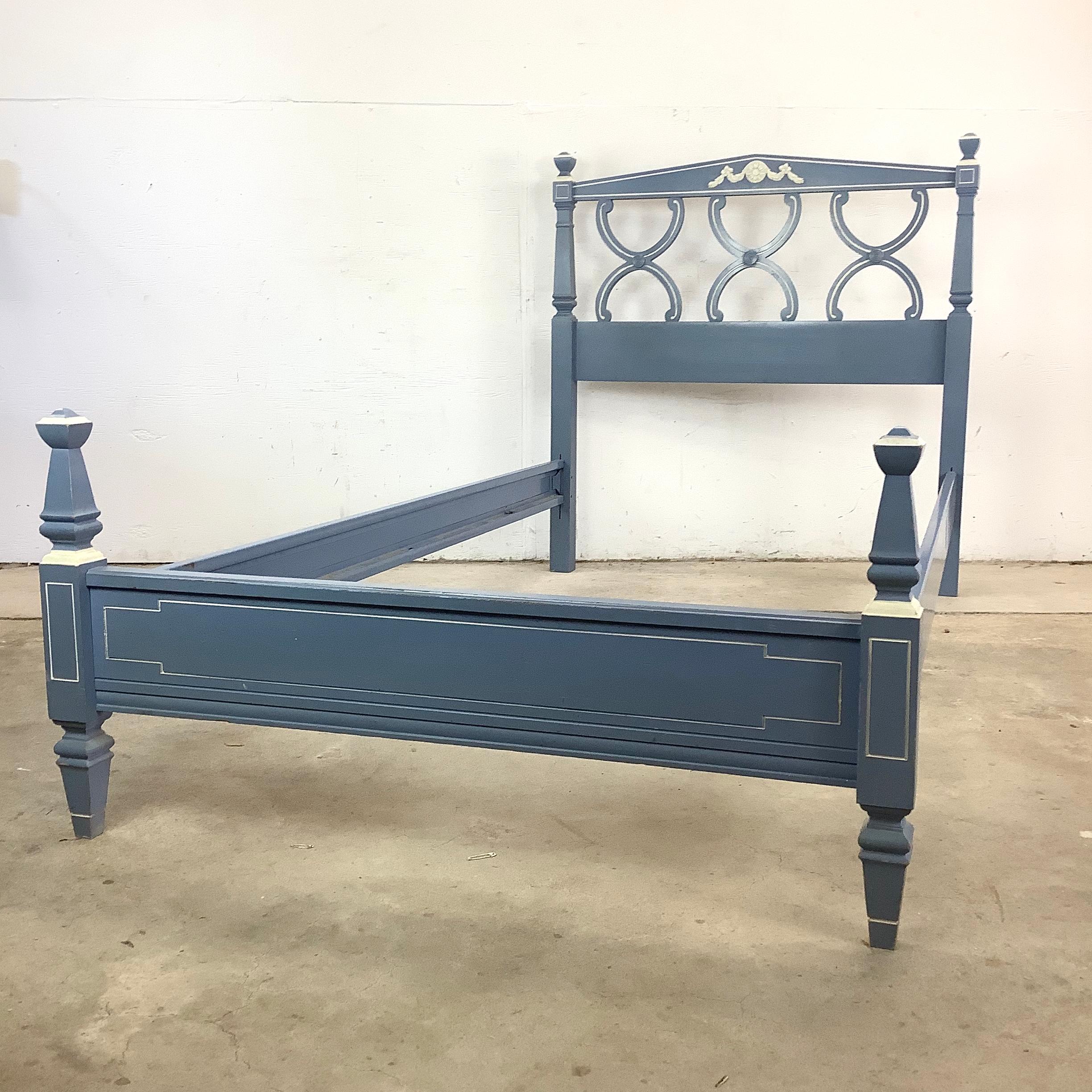 This vintage twin bed frame embodies the timeless elegance of the Neoclassical and Federal traditions, with clean architectural lines, crisp painted accents, and refined decorative details. Designed with a strong sense of symmetry and proportion,