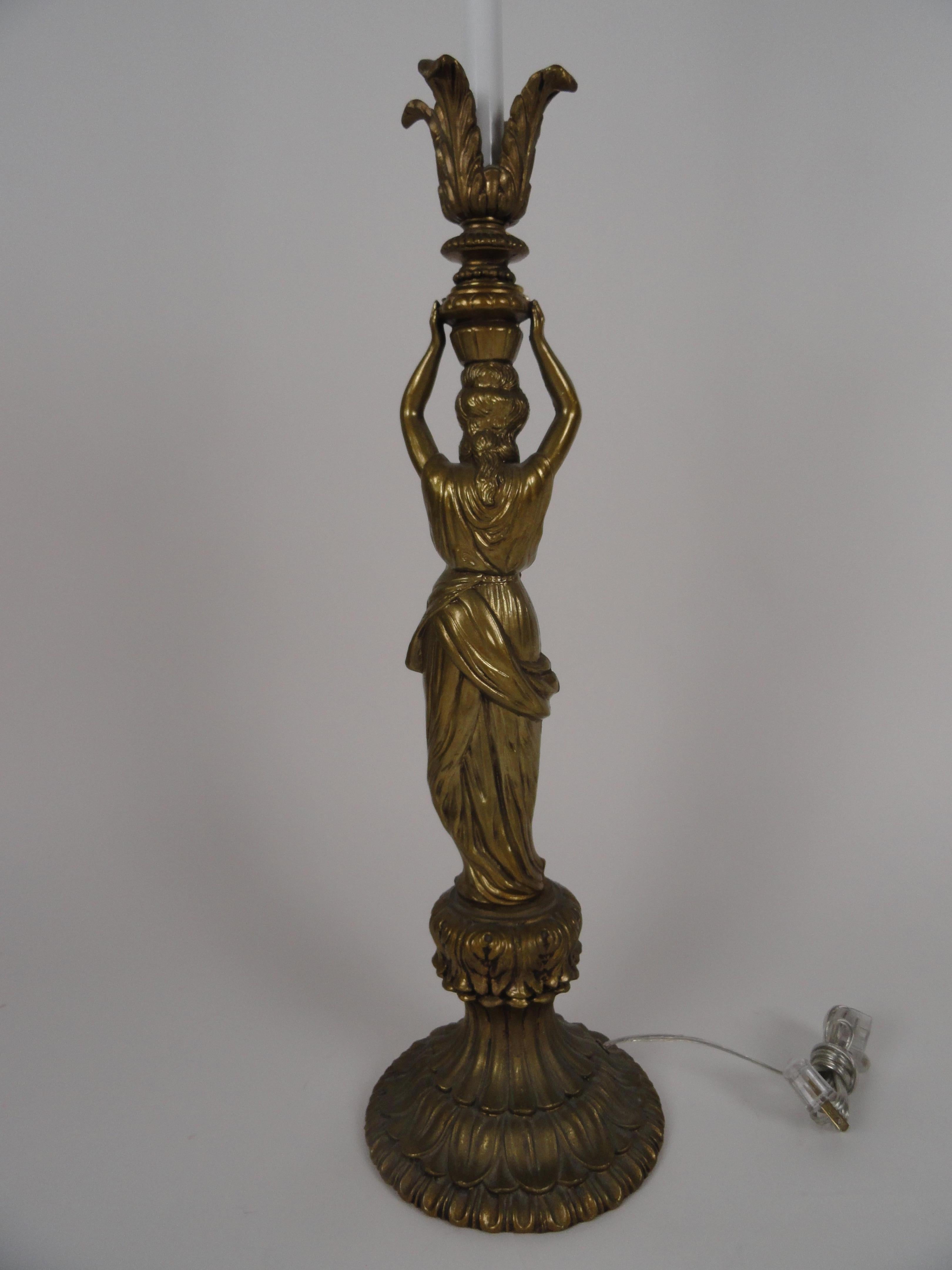American Neoclassical Female Figure Candlestick Lamp For Sale
