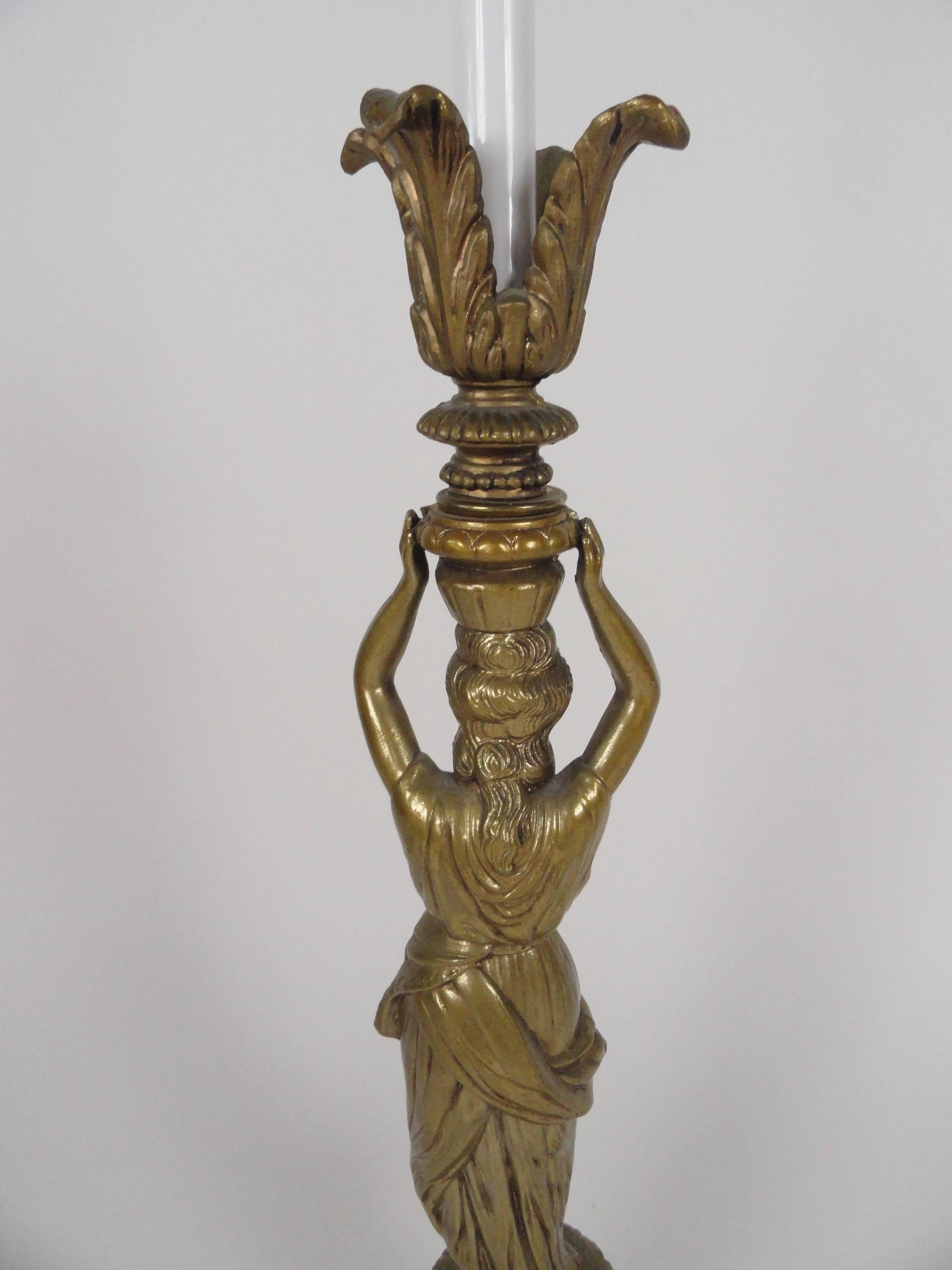 Neoclassical Female Figure Candlestick Lamp In Excellent Condition For Sale In West Palm Beach, FL