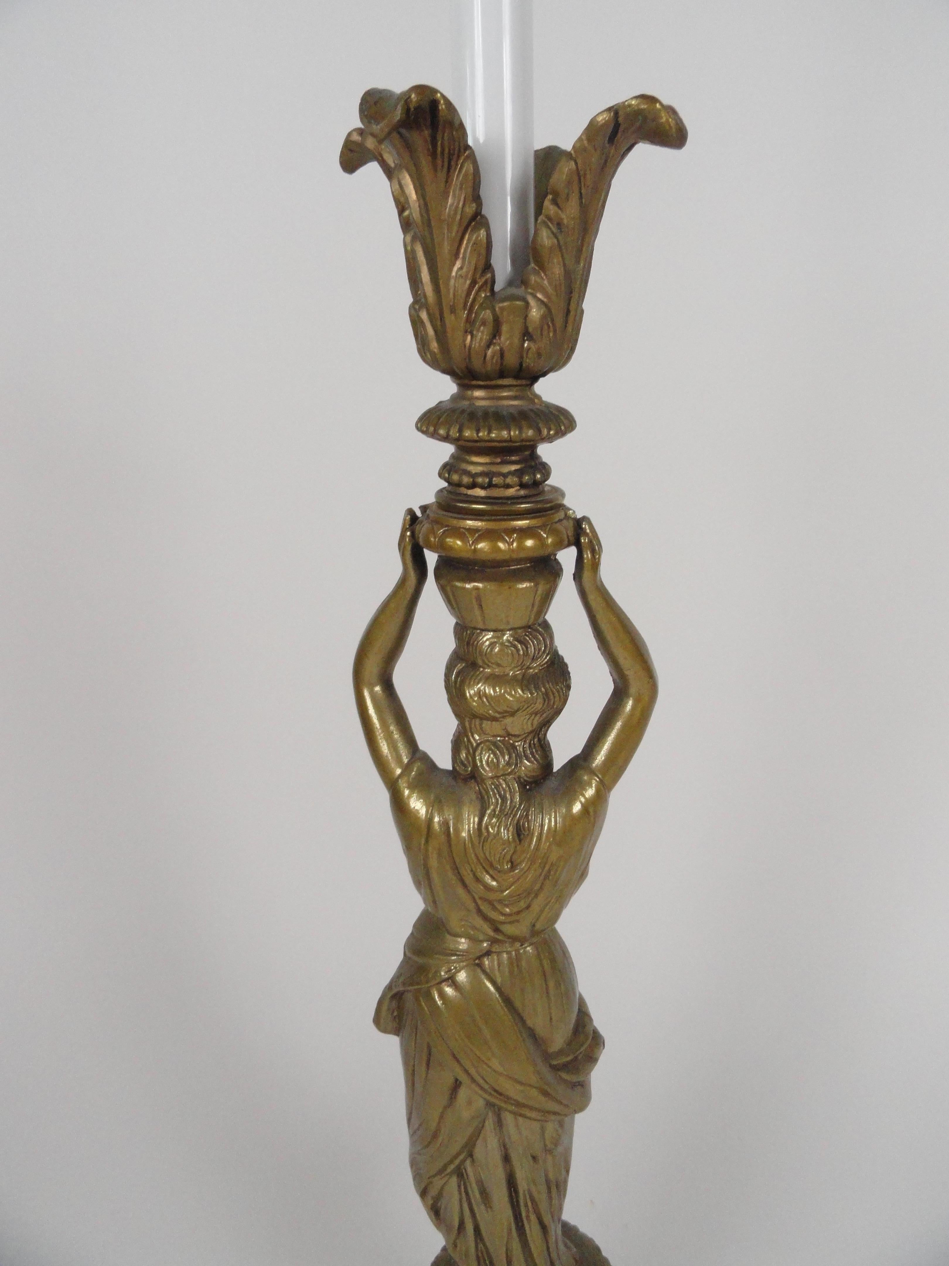 Neoclassical Female Figure Candlestick Lamp In Good Condition For Sale In West Palm Beach, FL