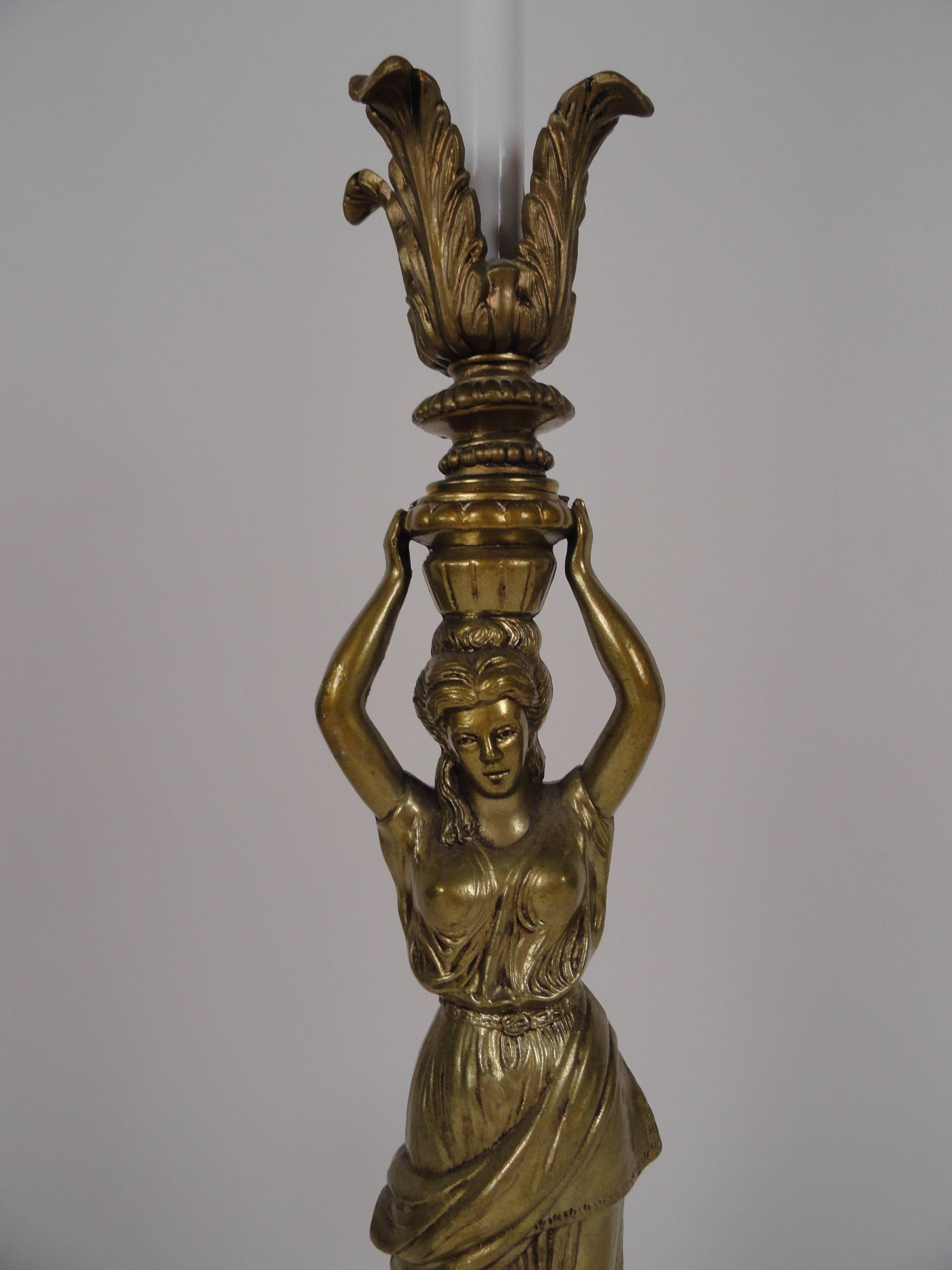 Mid-20th Century Neoclassical Female Figure Candlestick Lamp For Sale