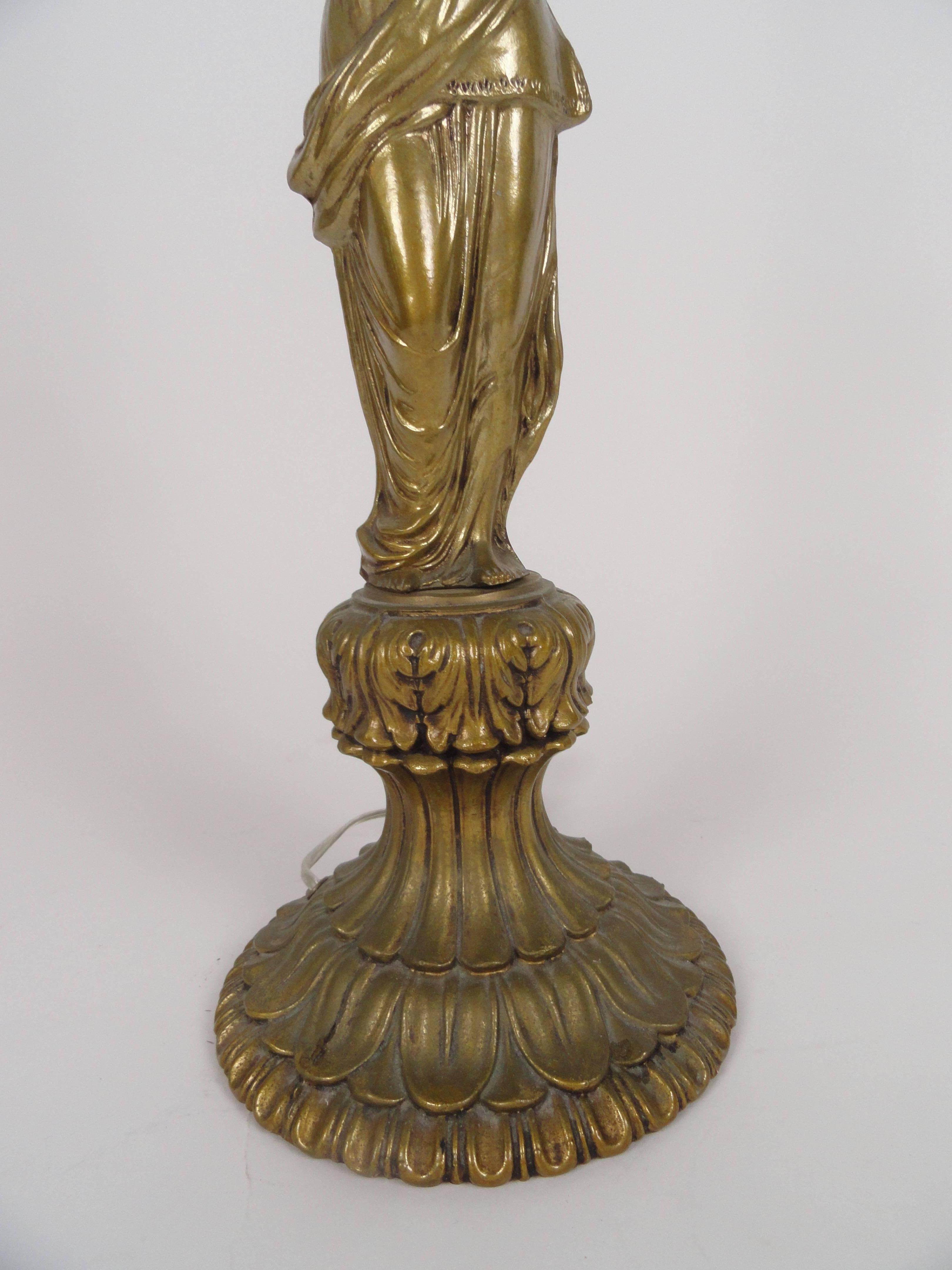 Metal Neoclassical Female Figure Candlestick Lamp For Sale