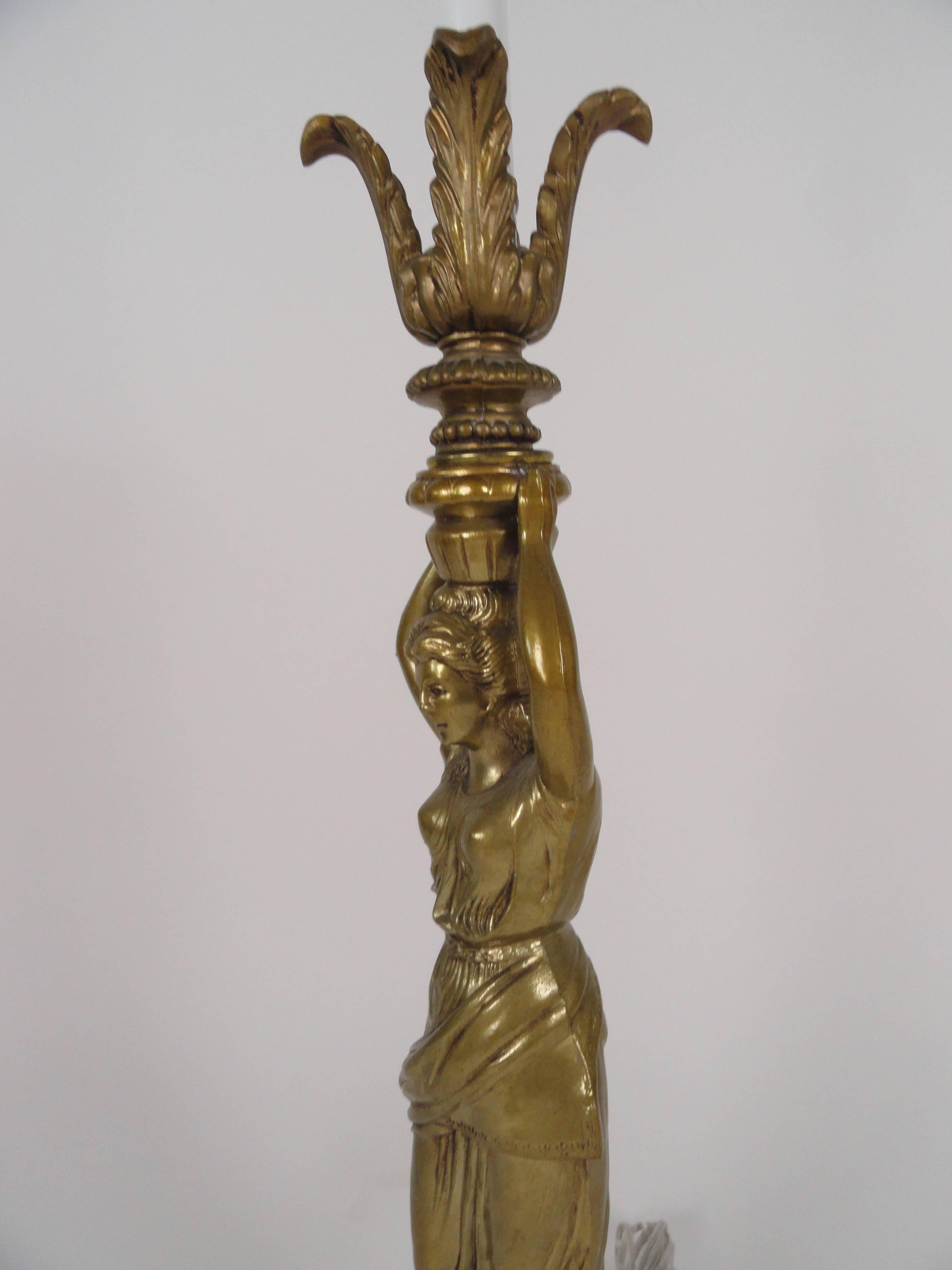 Neoclassical Female Figure Candlestick Lamp For Sale 1