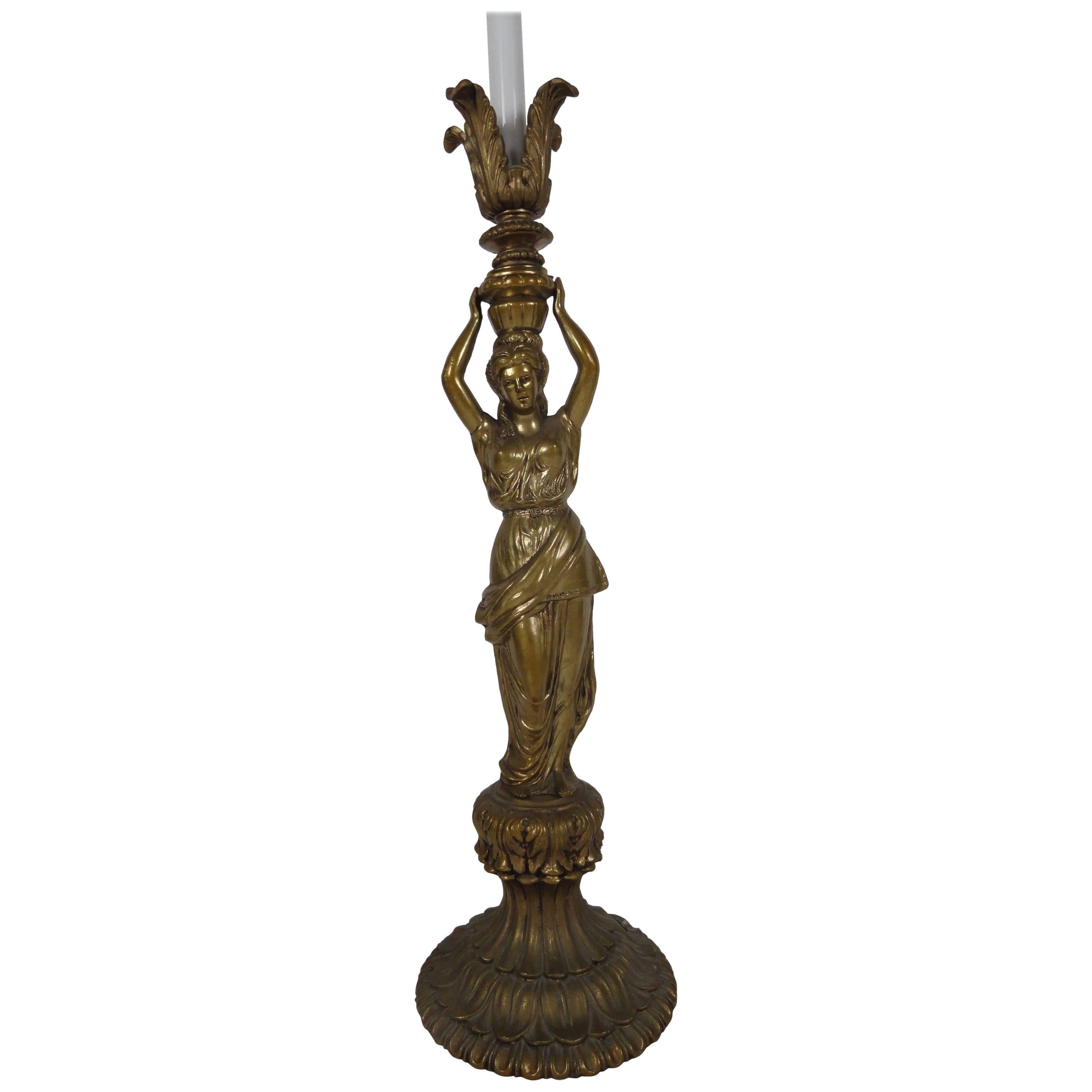 Neoclassical Female Figure Candlestick Lamp For Sale
