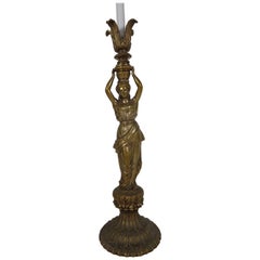 Neoclassical Female Figure Candlestick Lamp