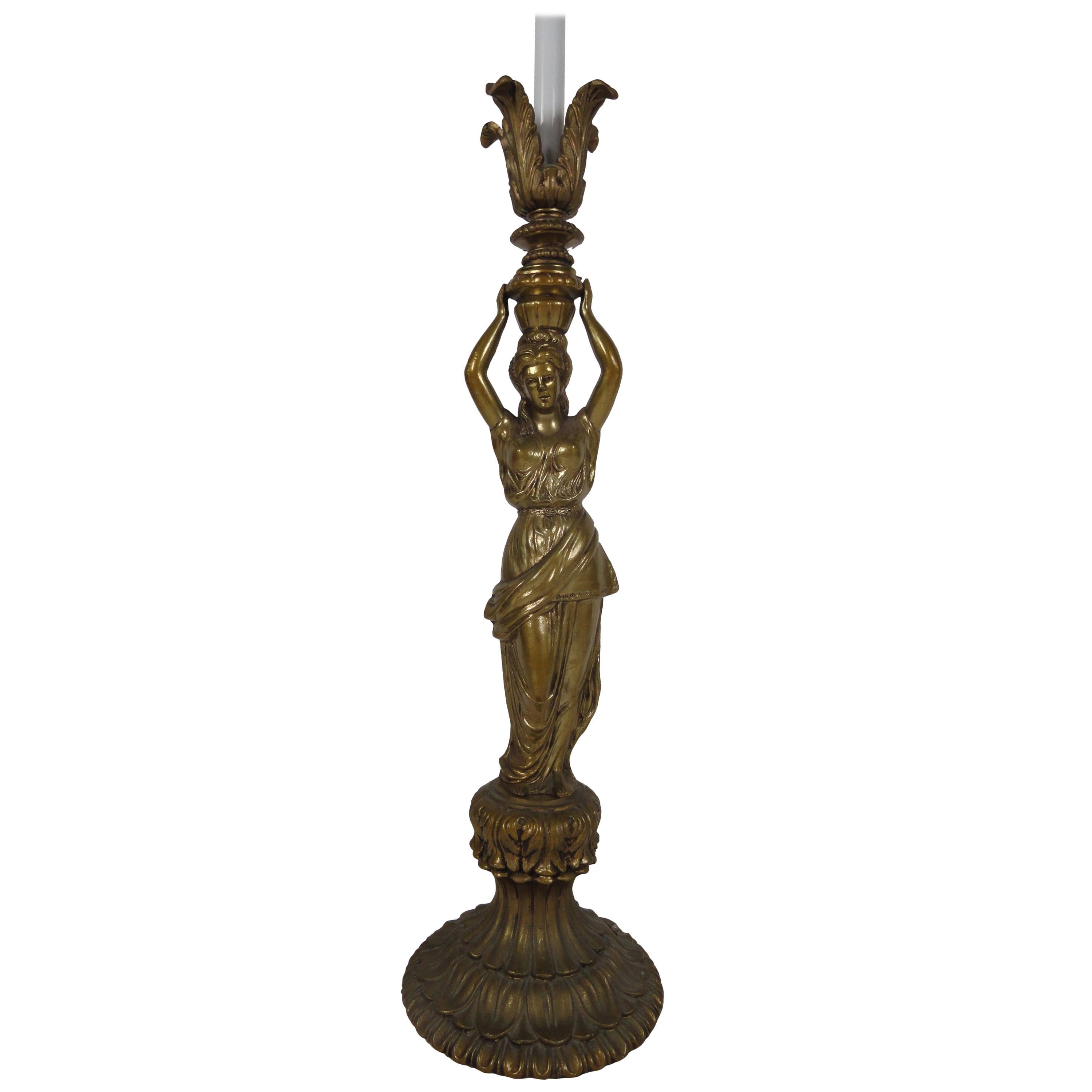 Neoclassical Female Figure Candlestick Lamp For Sale